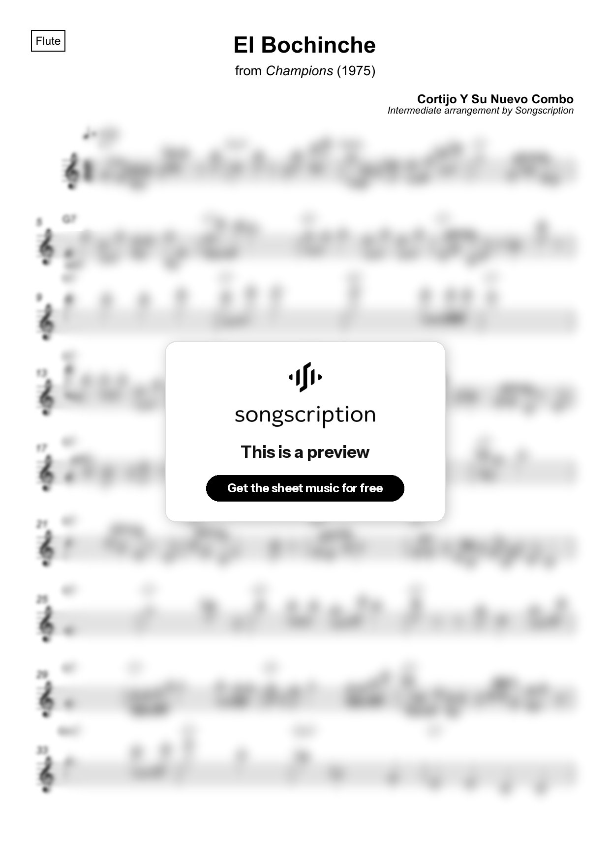 Intermediate Flute Sheet Music for "El Bochinche" by Cortijo Y Su Nuevo Combo