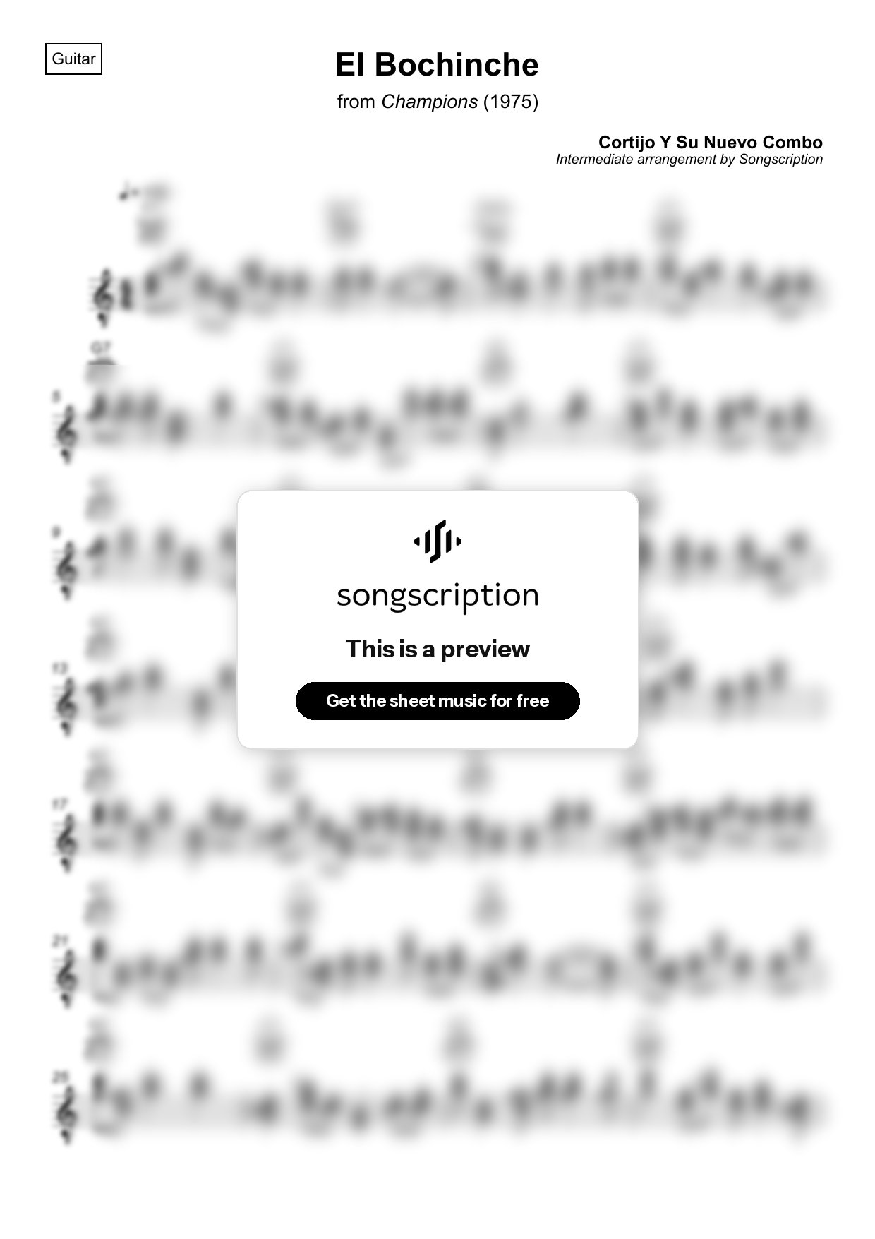 Intermediate Acoustic Guitar Sheet Music for "El Bochinche" by Cortijo Y Su Nuevo Combo