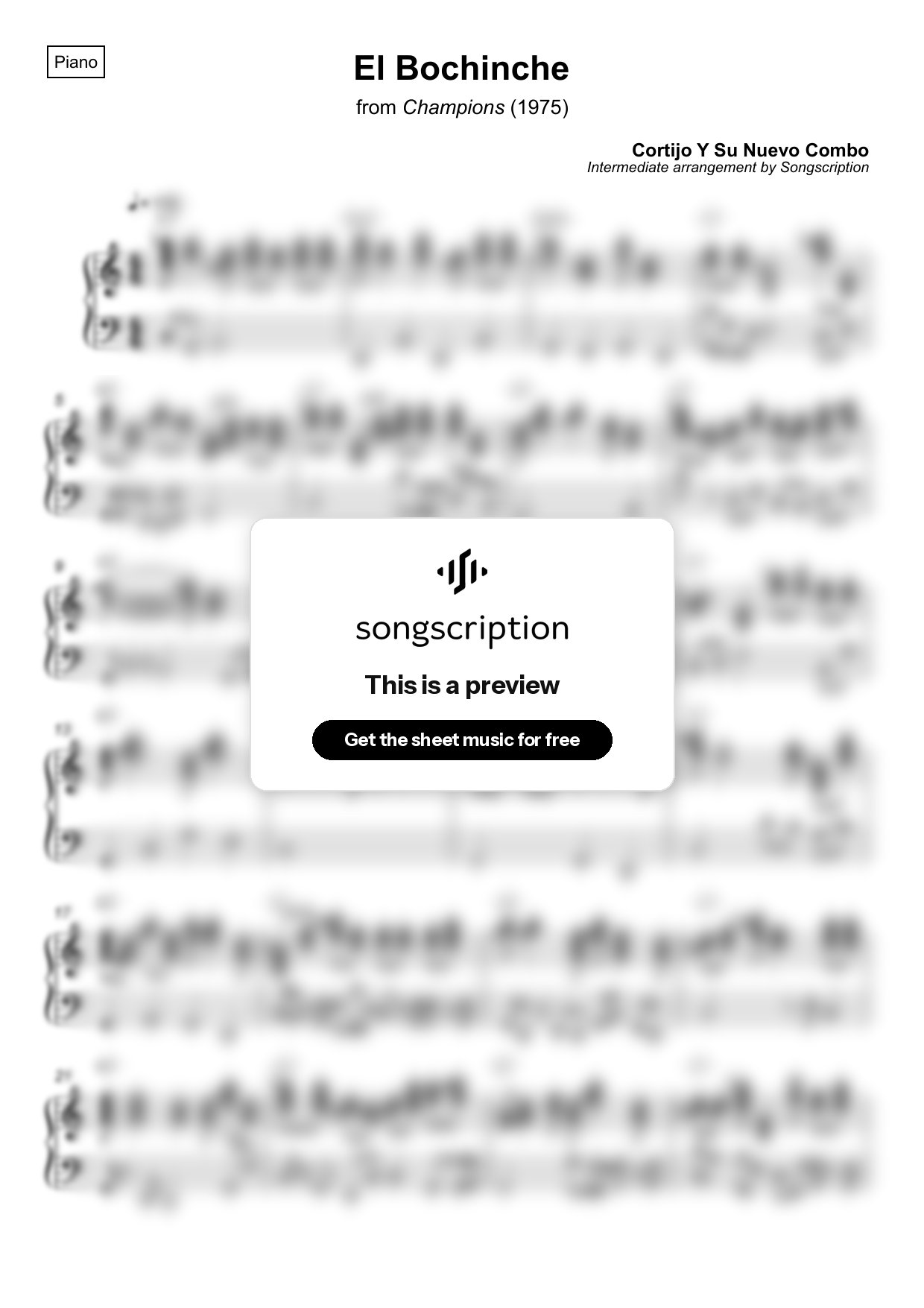 Intermediate Piano Sheet Music for "El Bochinche" by Cortijo Y Su Nuevo Combo