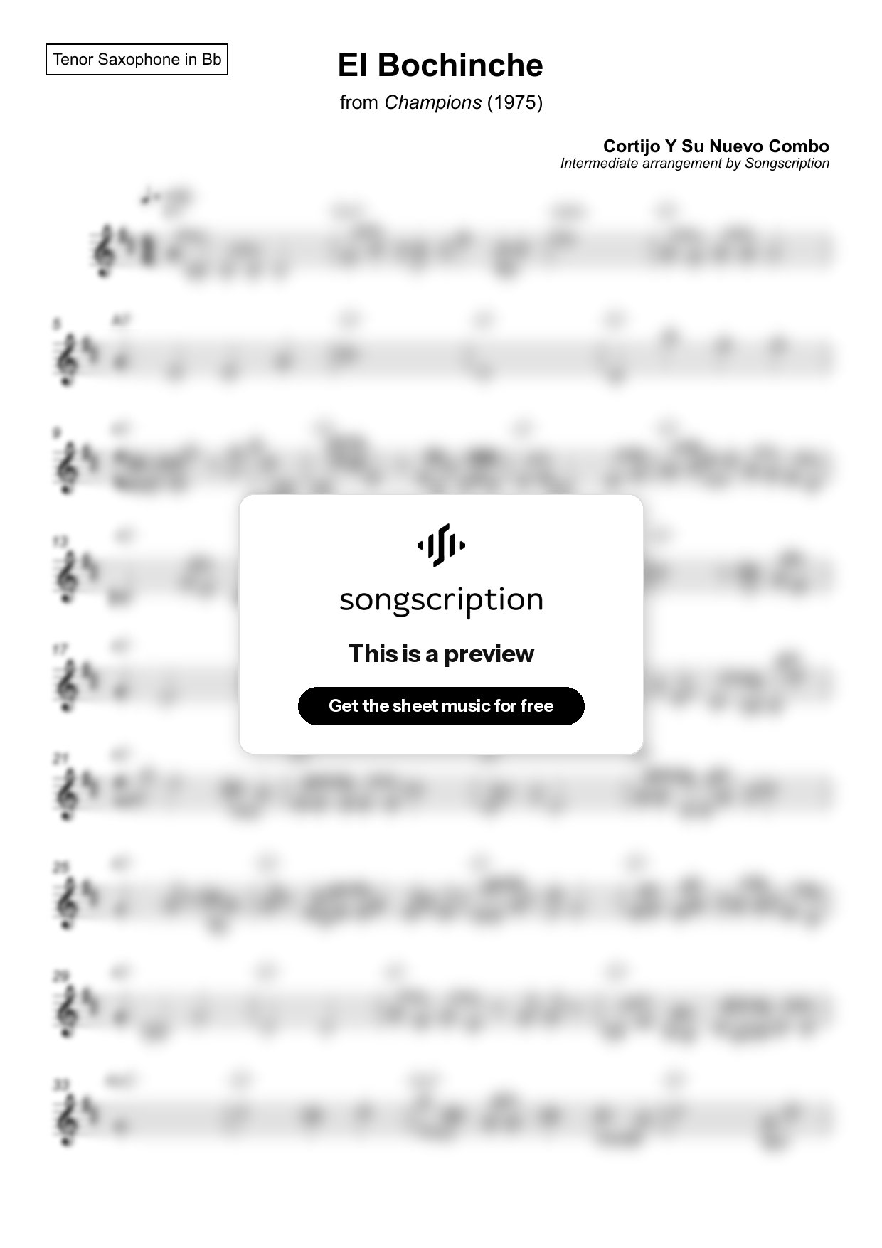 Intermediate Tenor Sax Sheet Music for "El Bochinche" by Cortijo Y Su Nuevo Combo