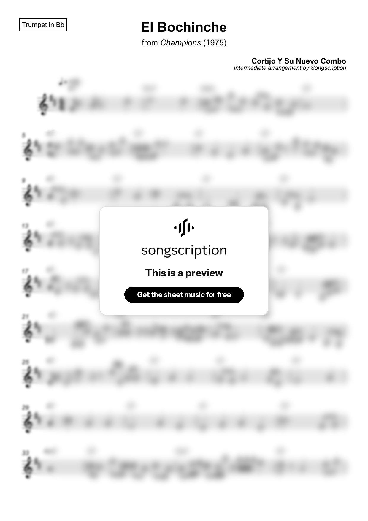 Intermediate Trumpet Sheet Music for "El Bochinche" by Cortijo Y Su Nuevo Combo