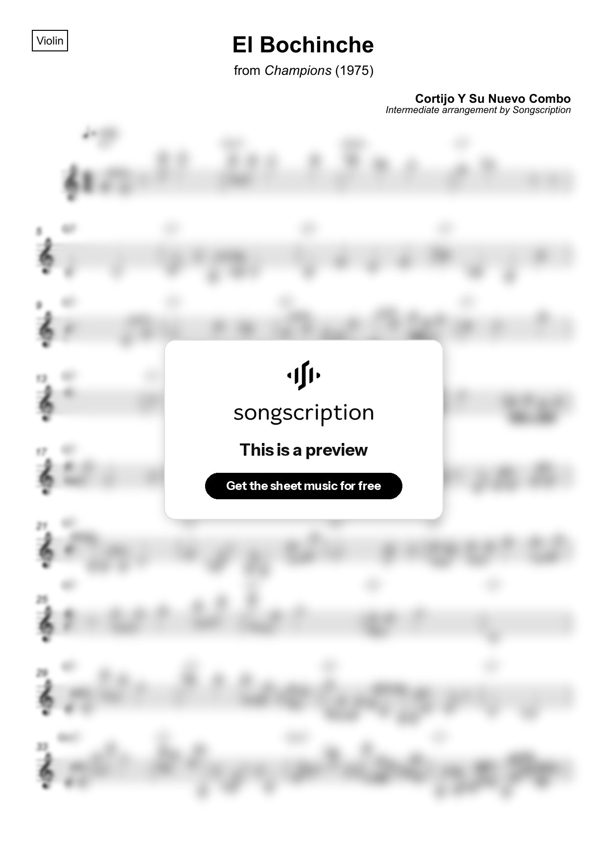 Intermediate Violin Sheet Music for "El Bochinche" by Cortijo Y Su Nuevo Combo