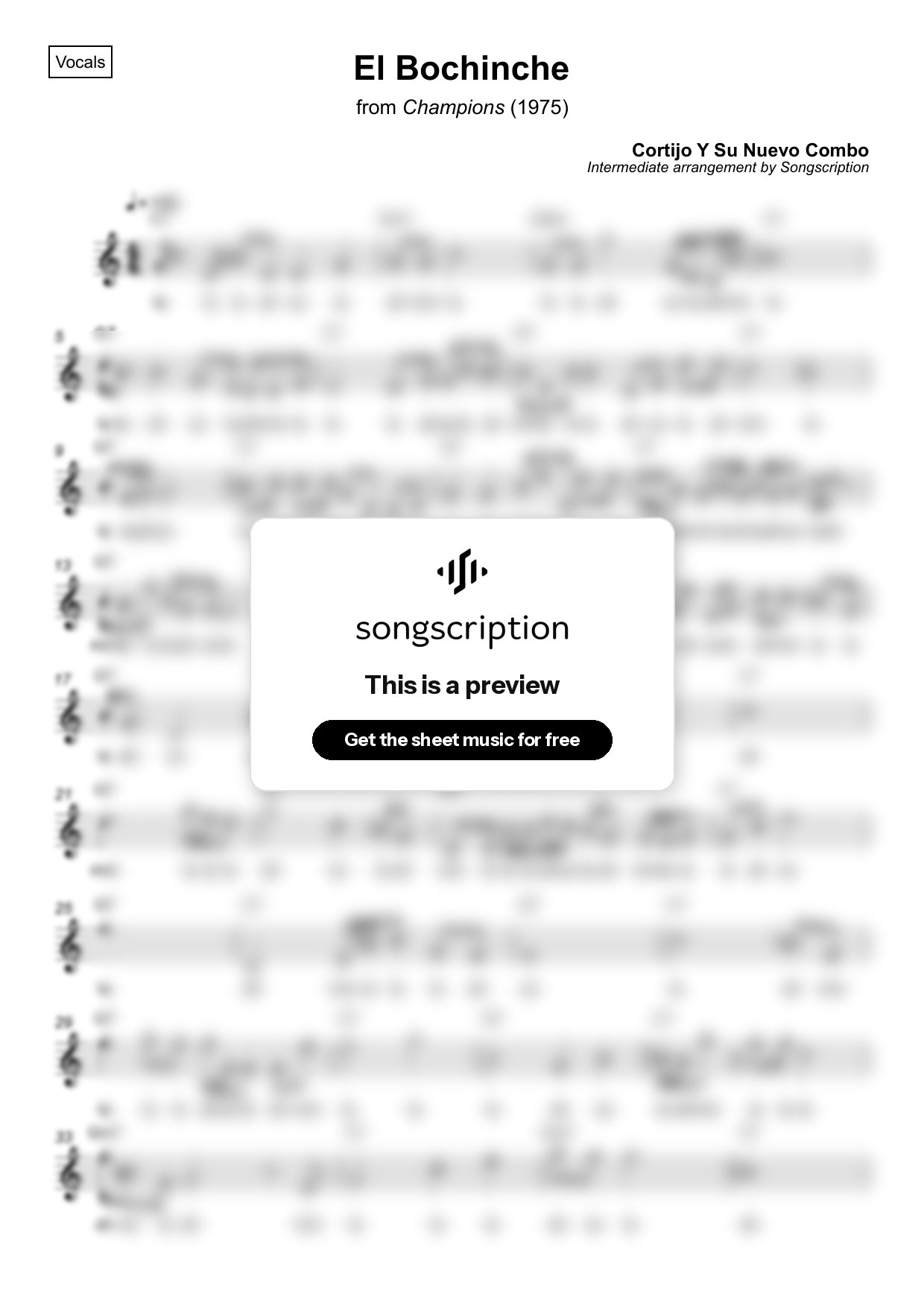 Intermediate Vocals Sheet Music for "El Bochinche" by Cortijo Y Su Nuevo Combo