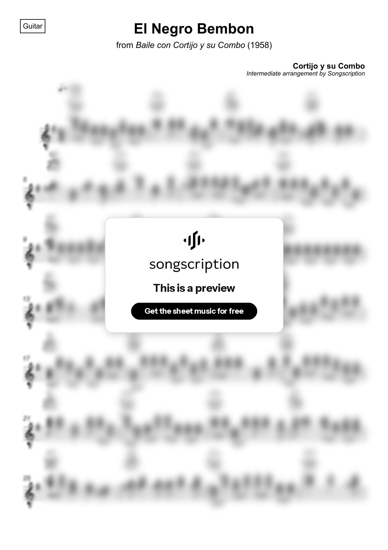 Intermediate Acoustic Guitar Sheet Music for "El Negro Bembon" by Cortijo y su Combo
