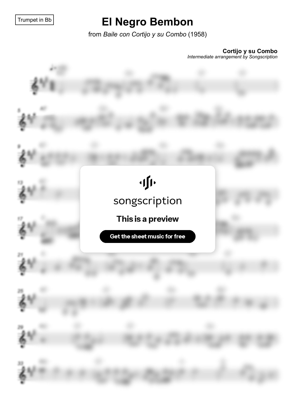 Intermediate Trumpet Sheet Music for "El Negro Bembon" by Cortijo y su Combo