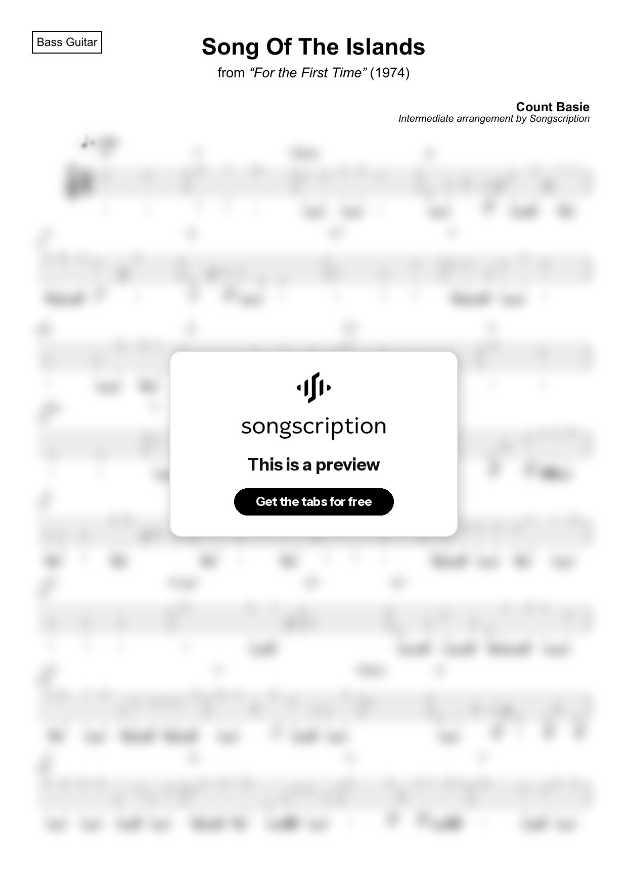 Intermediate Bass Guitar Tabs for "Song Of The Islands" by Count Basie