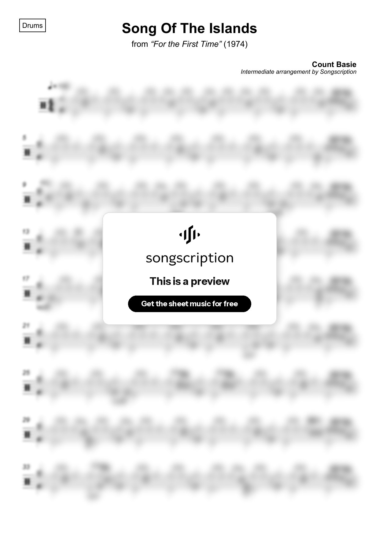 Intermediate Drums Sheet Music for "Song Of The Islands" by Count Basie