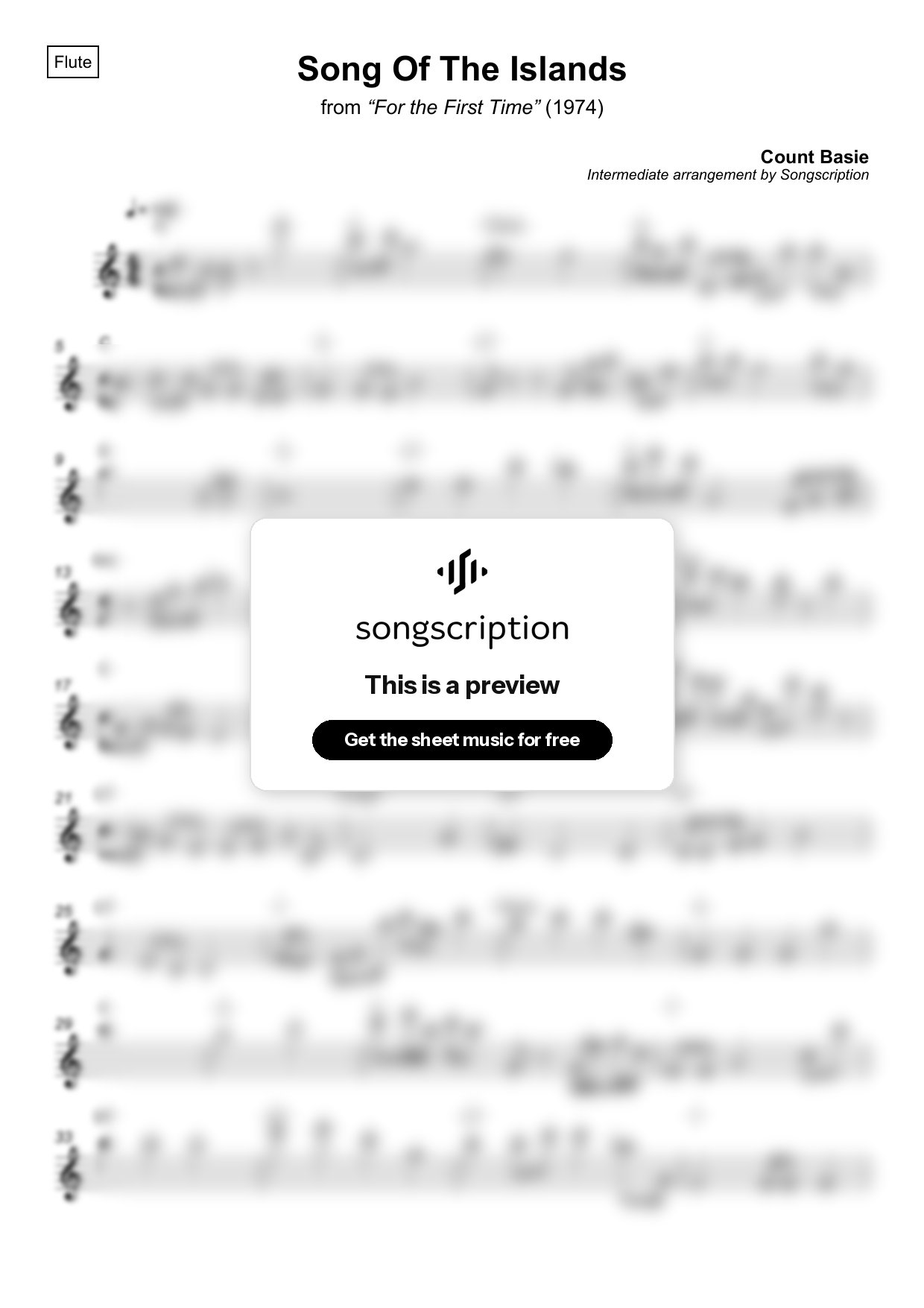 Intermediate Flute Sheet Music for "Song Of The Islands" by Count Basie
