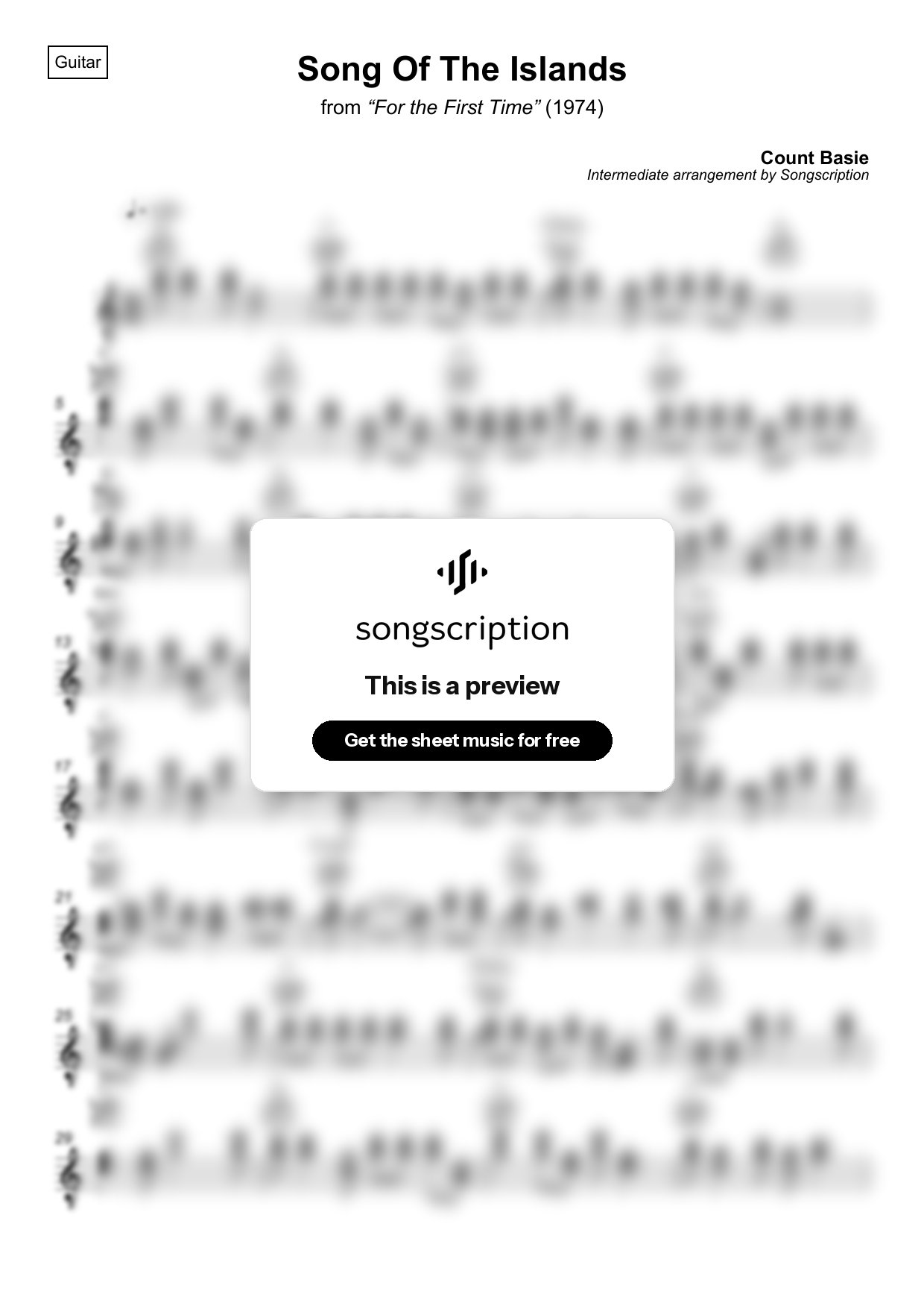 Intermediate Acoustic Guitar Sheet Music for "Song Of The Islands" by Count Basie