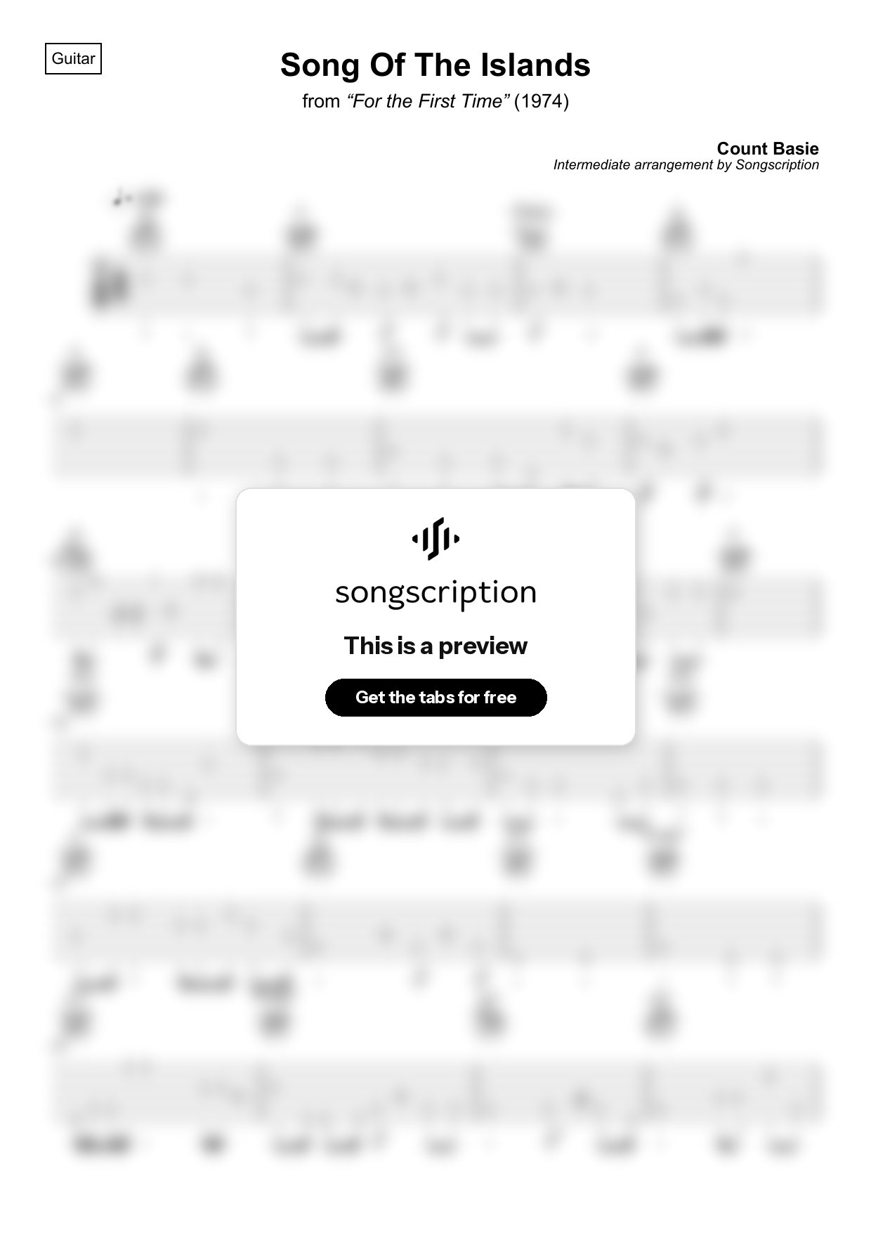 Intermediate Acoustic Guitar Tabs for "Song Of The Islands" by Count Basie