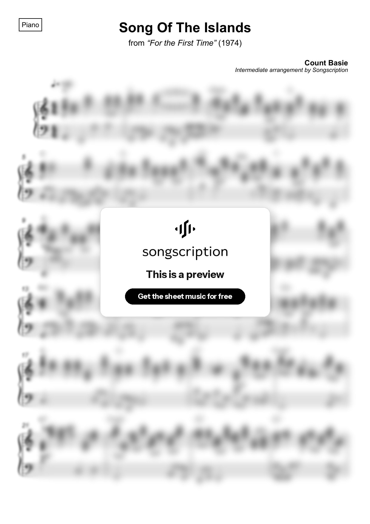 Intermediate Piano Sheet Music for "Song Of The Islands" by Count Basie