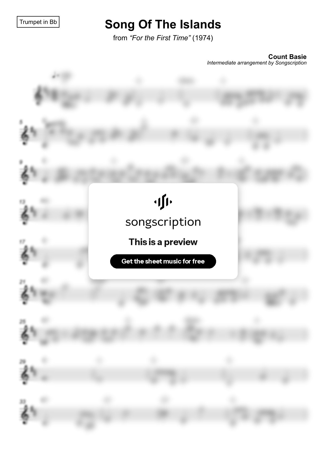 Intermediate Trumpet Sheet Music for "Song Of The Islands" by Count Basie