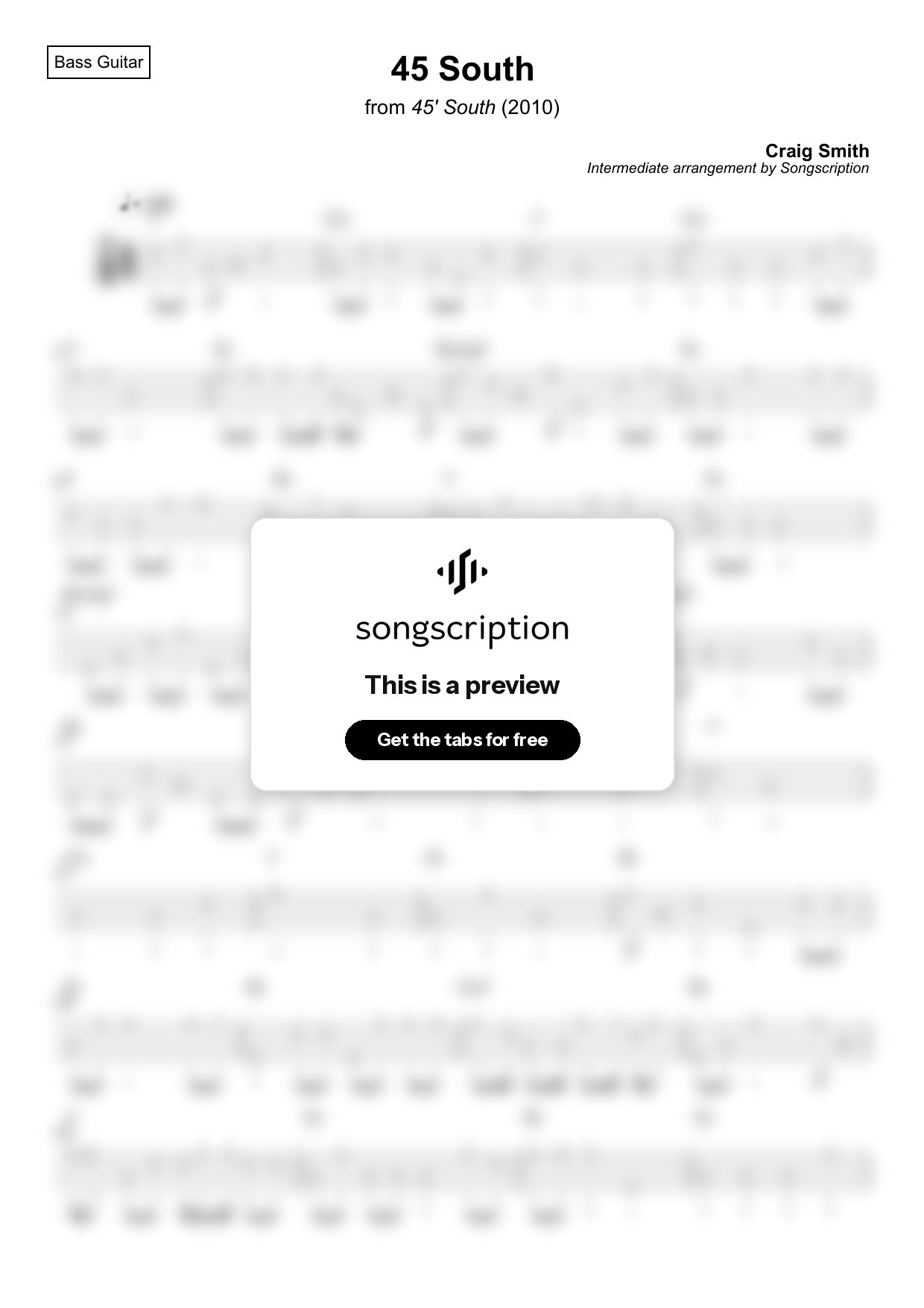 Intermediate Bass Guitar Tabs for "45 South" by Craig Smith