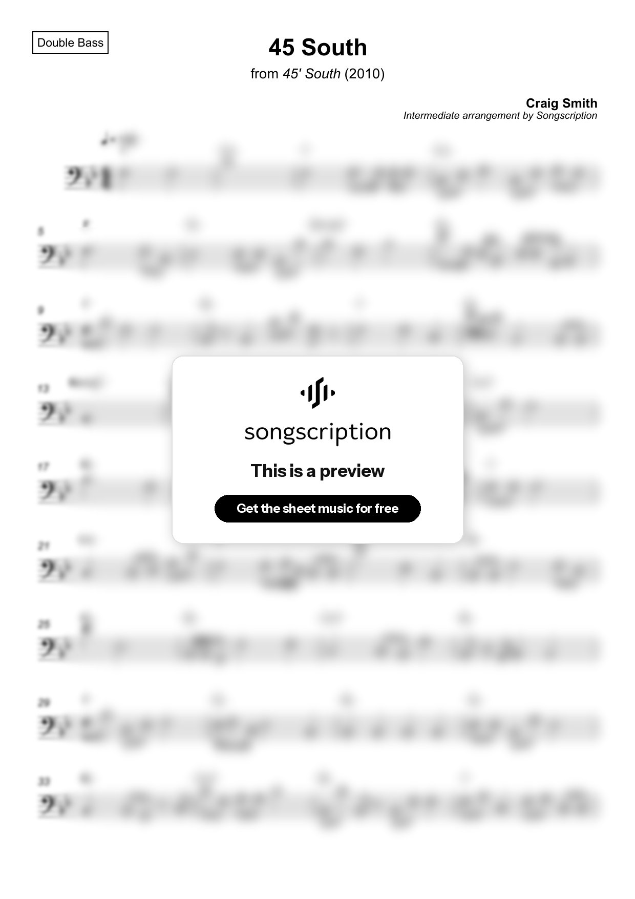 Intermediate Double Bass Sheet Music for "45 South" by Craig Smith