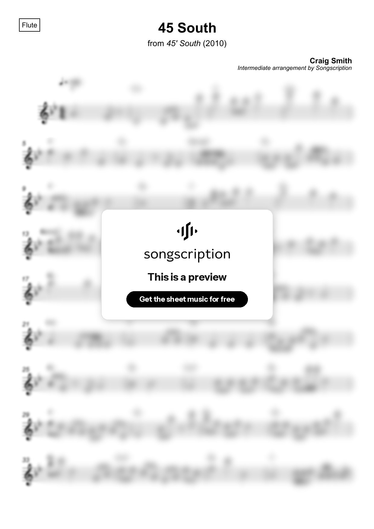 Intermediate Flute Sheet Music for "45 South" by Craig Smith