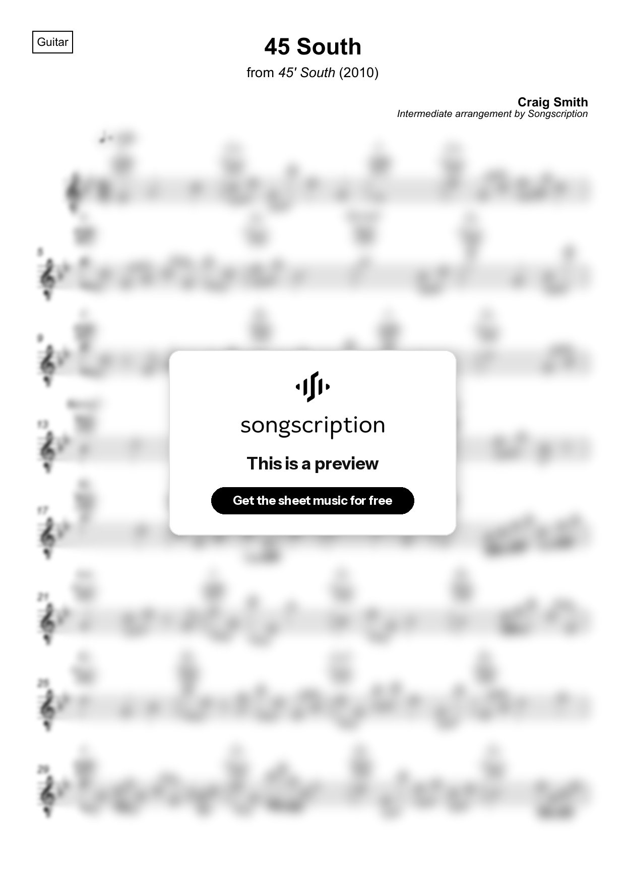 Intermediate Acoustic Guitar Sheet Music for "45 South" by Craig Smith