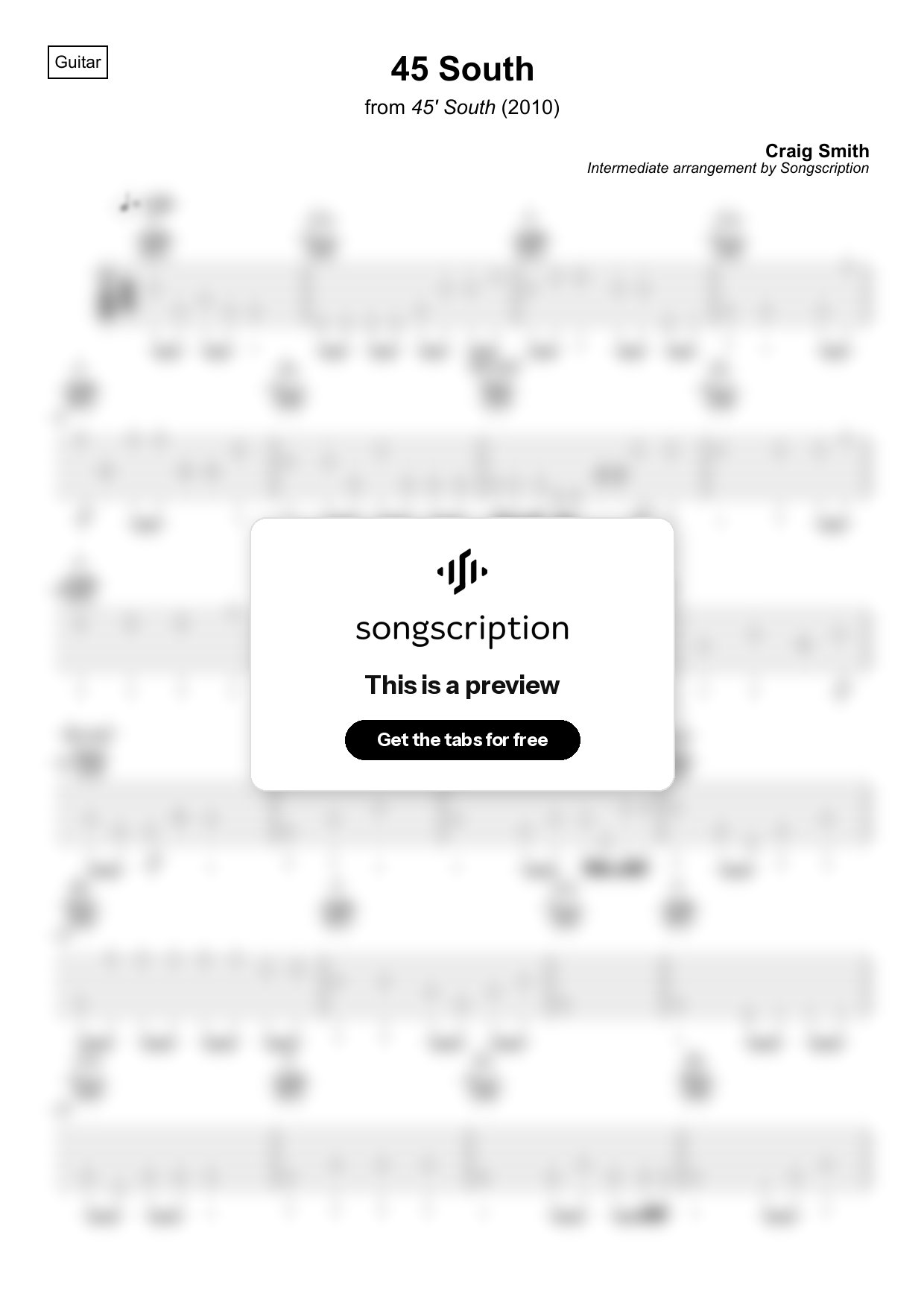 Intermediate Acoustic Guitar Tabs for "45 South" by Craig Smith