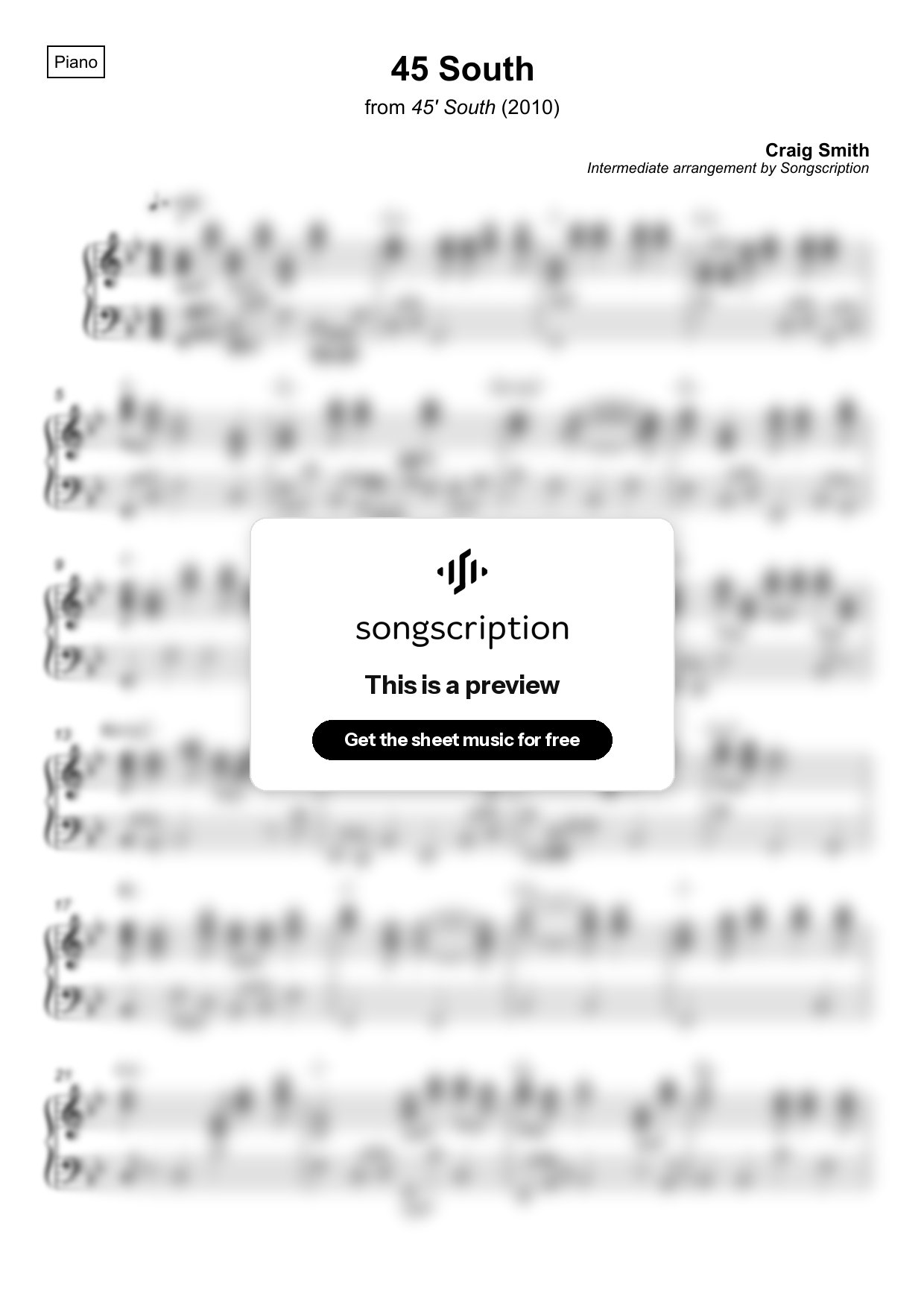 Intermediate Piano Sheet Music for "45 South" by Craig Smith