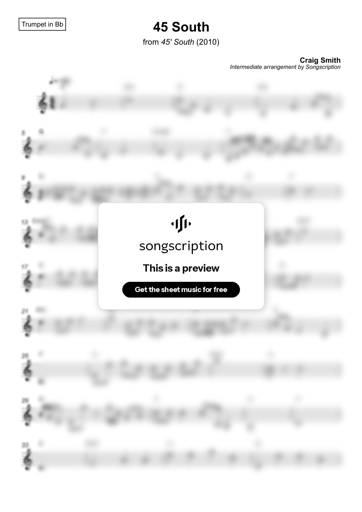 Intermediate Trumpet Sheet Music for "45 South" by Craig Smith