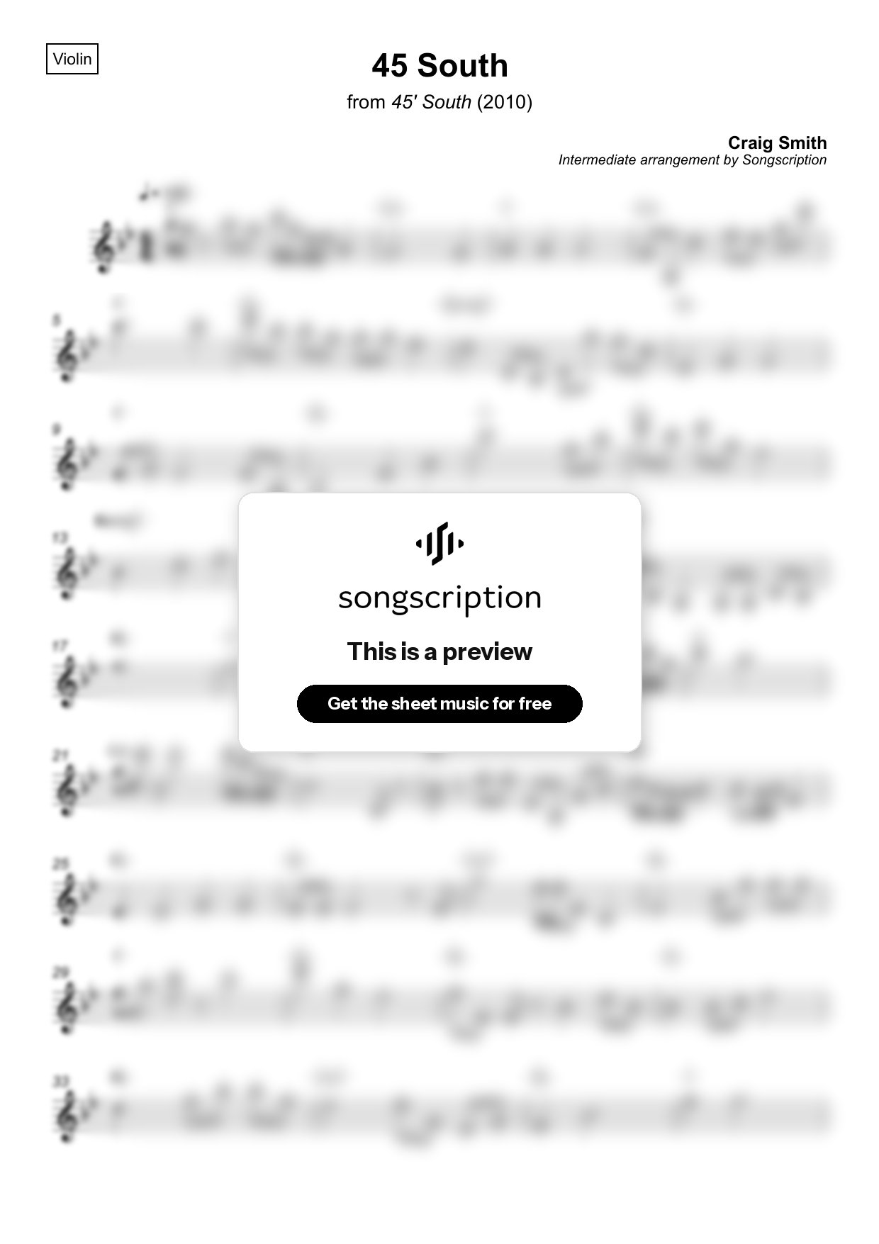 Intermediate Violin Sheet Music for "45 South" by Craig Smith