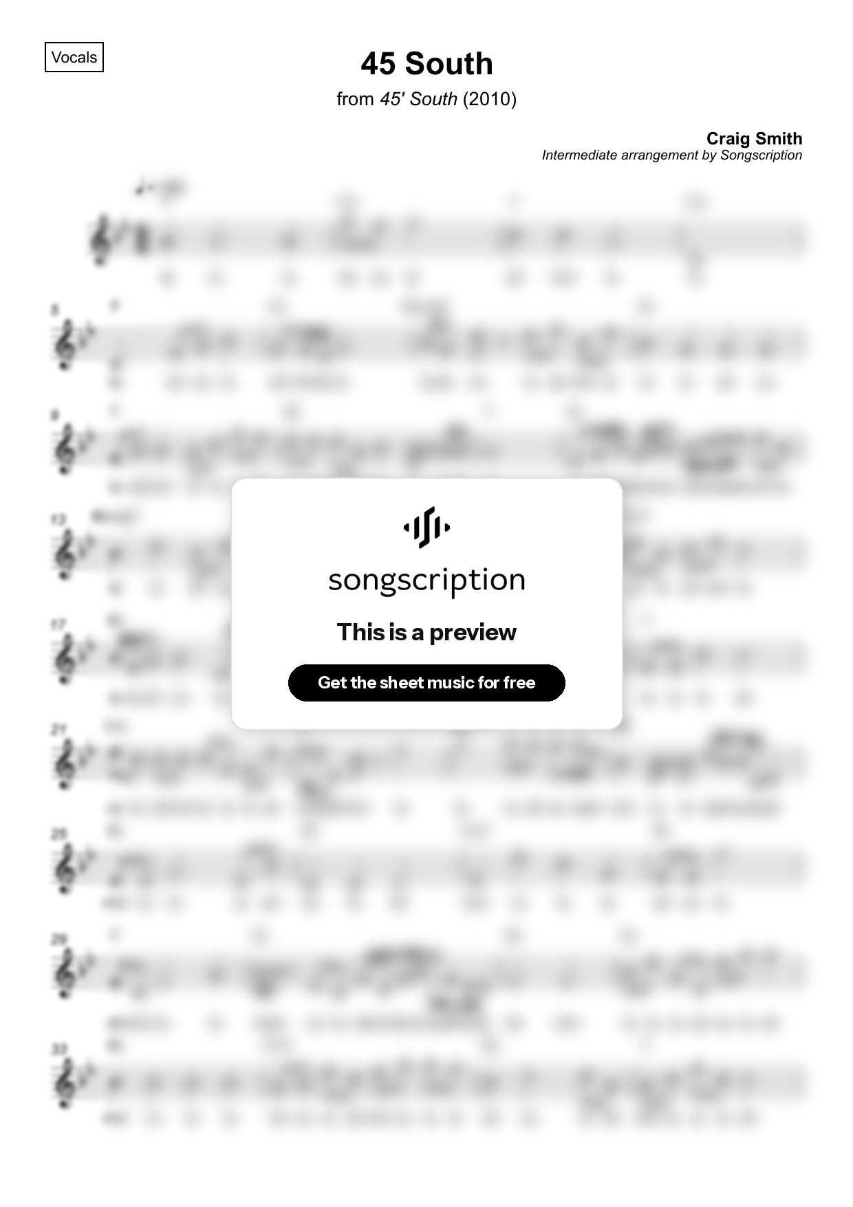 Intermediate Vocals Sheet Music for "45 South" by Craig Smith