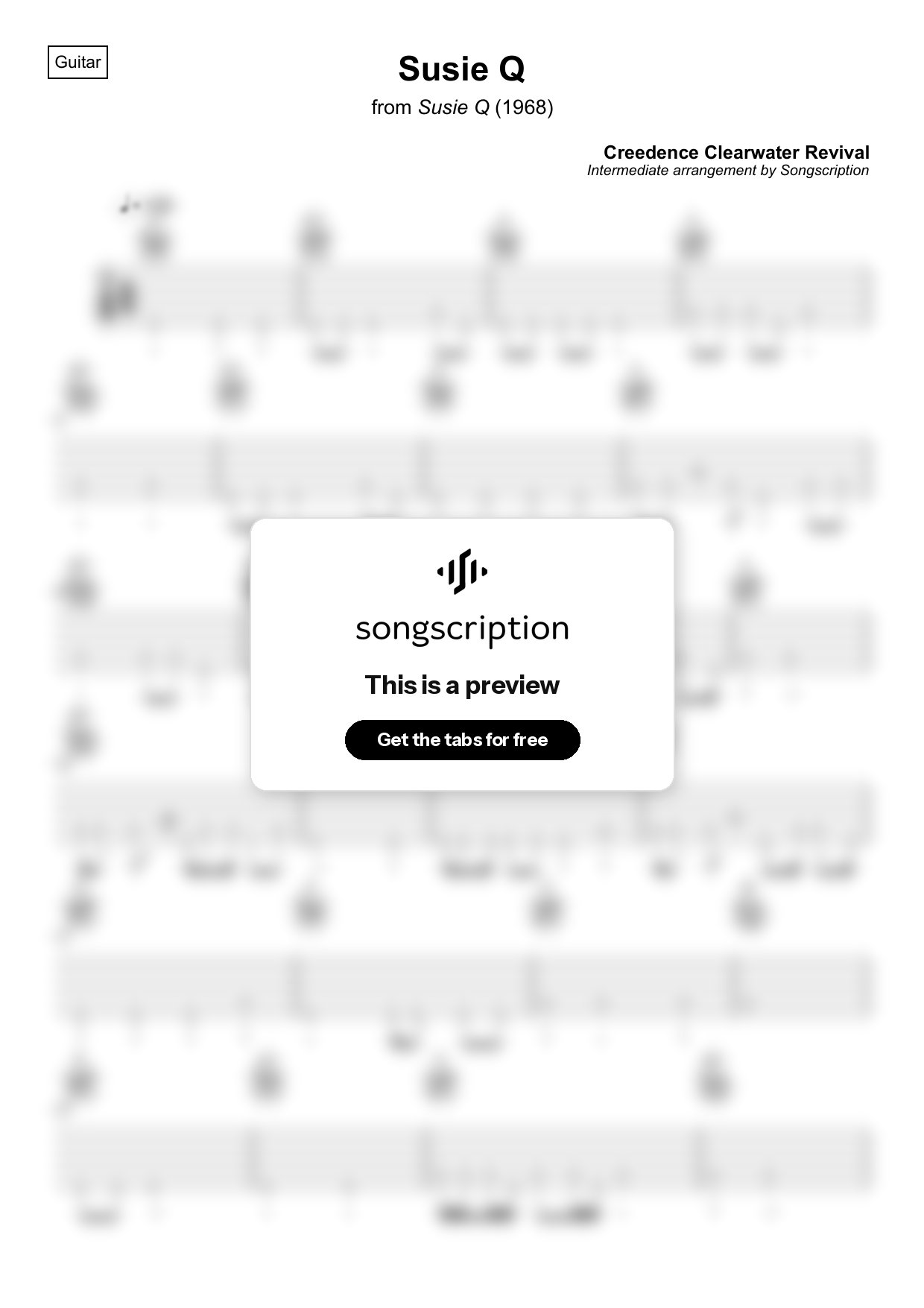 Intermediate Acoustic Guitar Tabs for "Susie Q" by Creedence Clearwater Revival