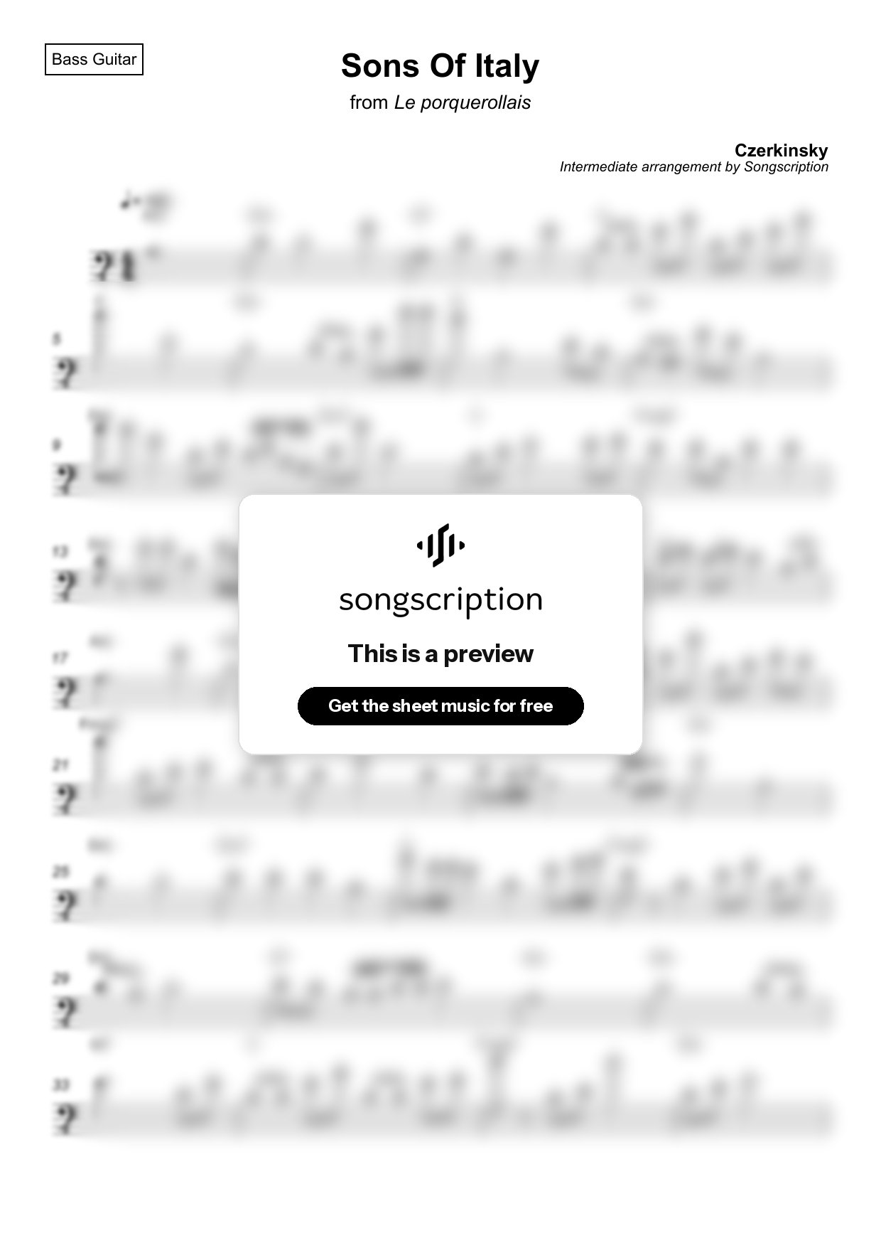 Intermediate Bass Guitar Sheet Music for "Sons Of Italy" by Czerkinsky