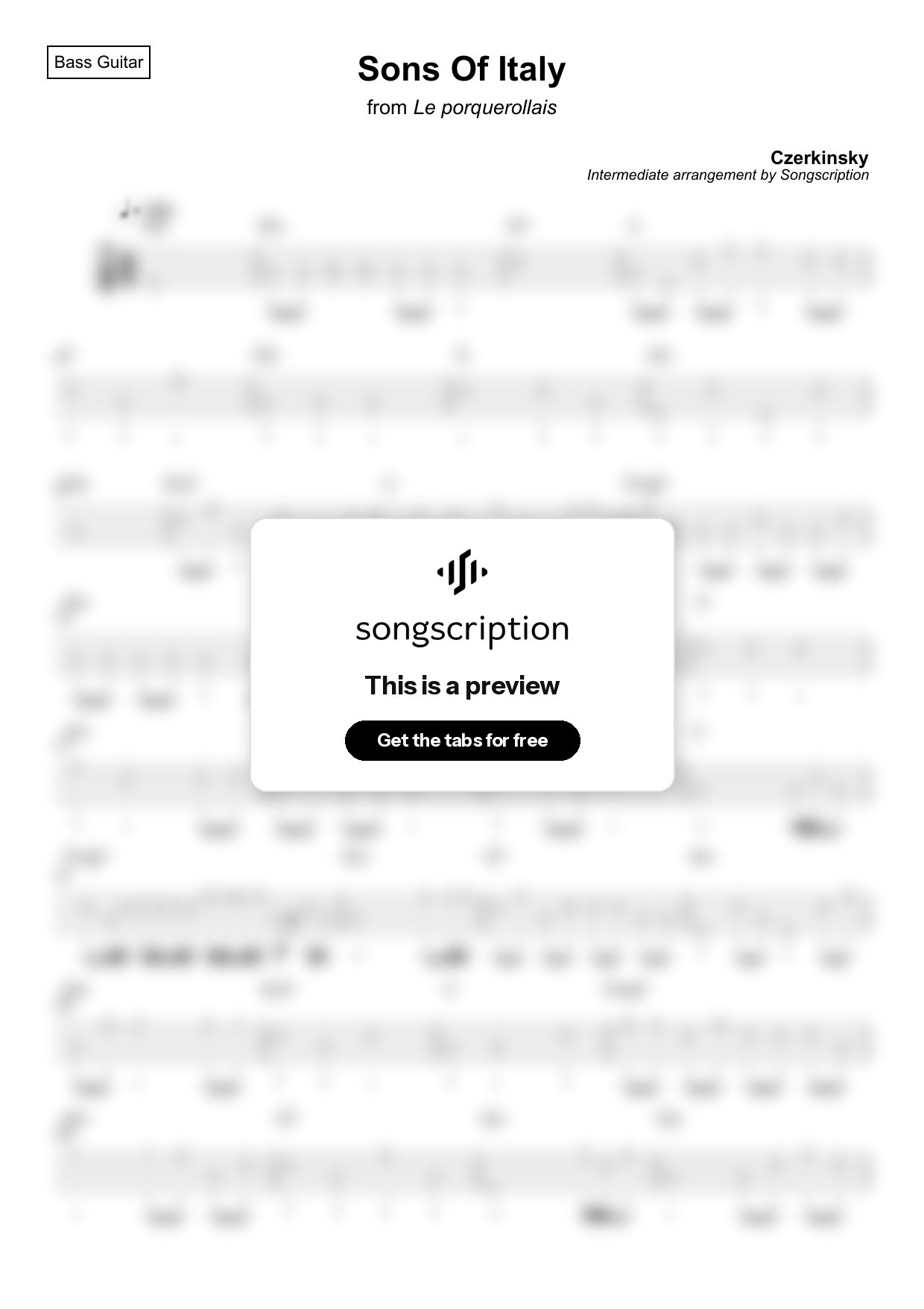 Intermediate Bass Guitar Tabs for "Sons Of Italy" by Czerkinsky