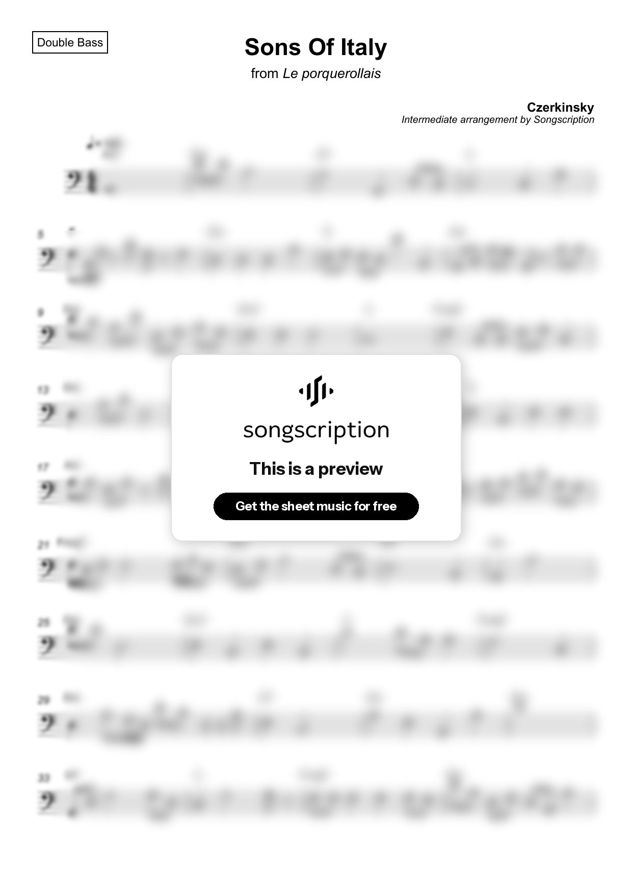 Intermediate Double Bass Sheet Music for "Sons Of Italy" by Czerkinsky