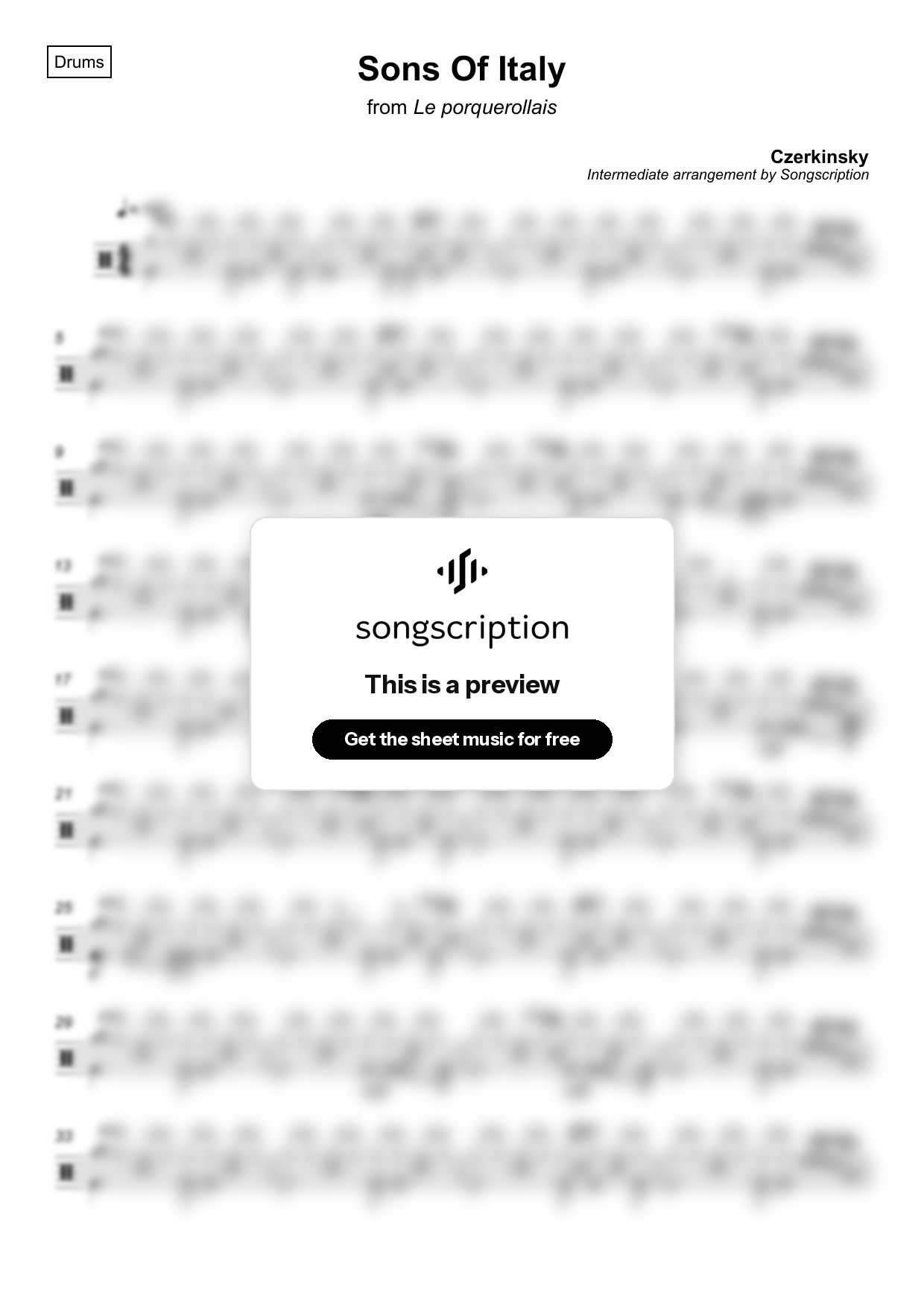 Intermediate Drums Sheet Music for "Sons Of Italy" by Czerkinsky