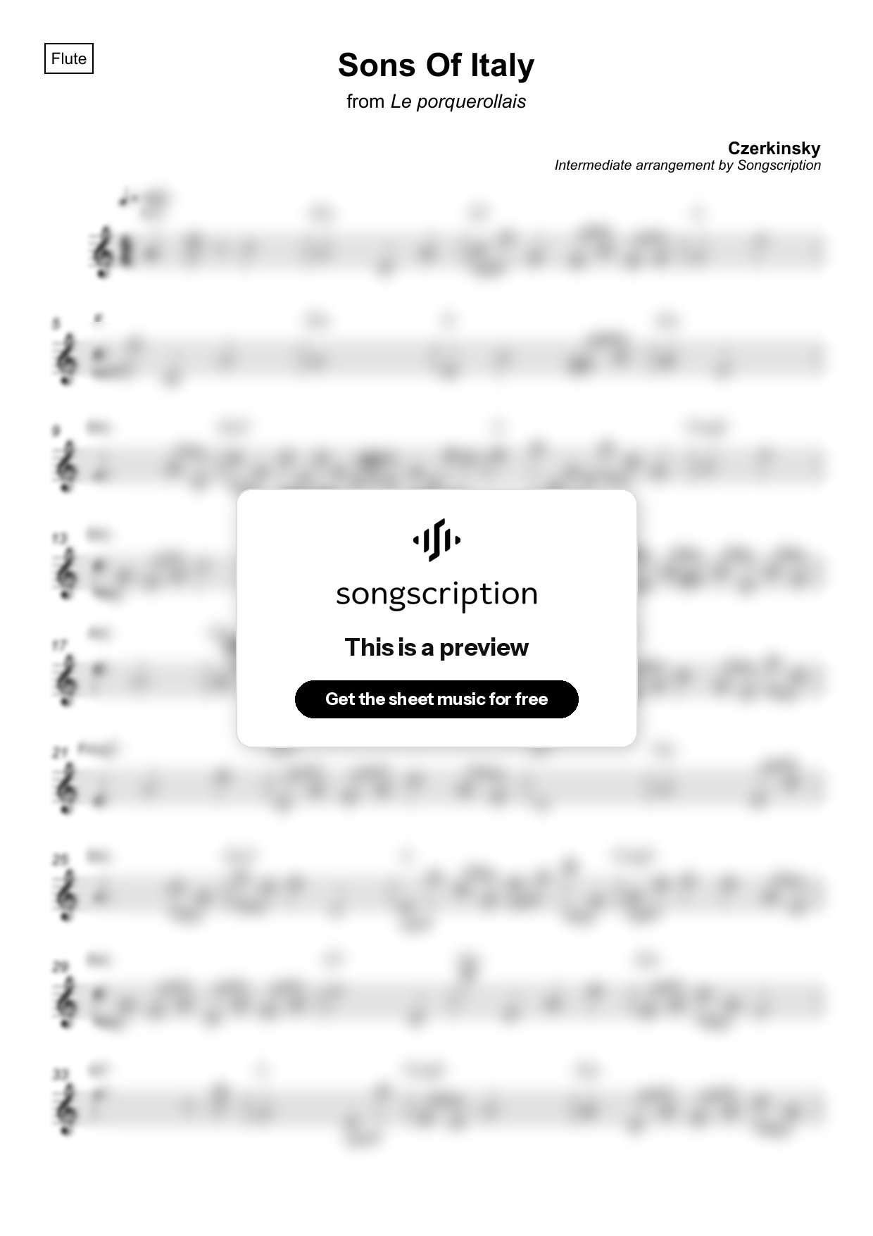 Intermediate Flute Sheet Music for "Sons Of Italy" by Czerkinsky