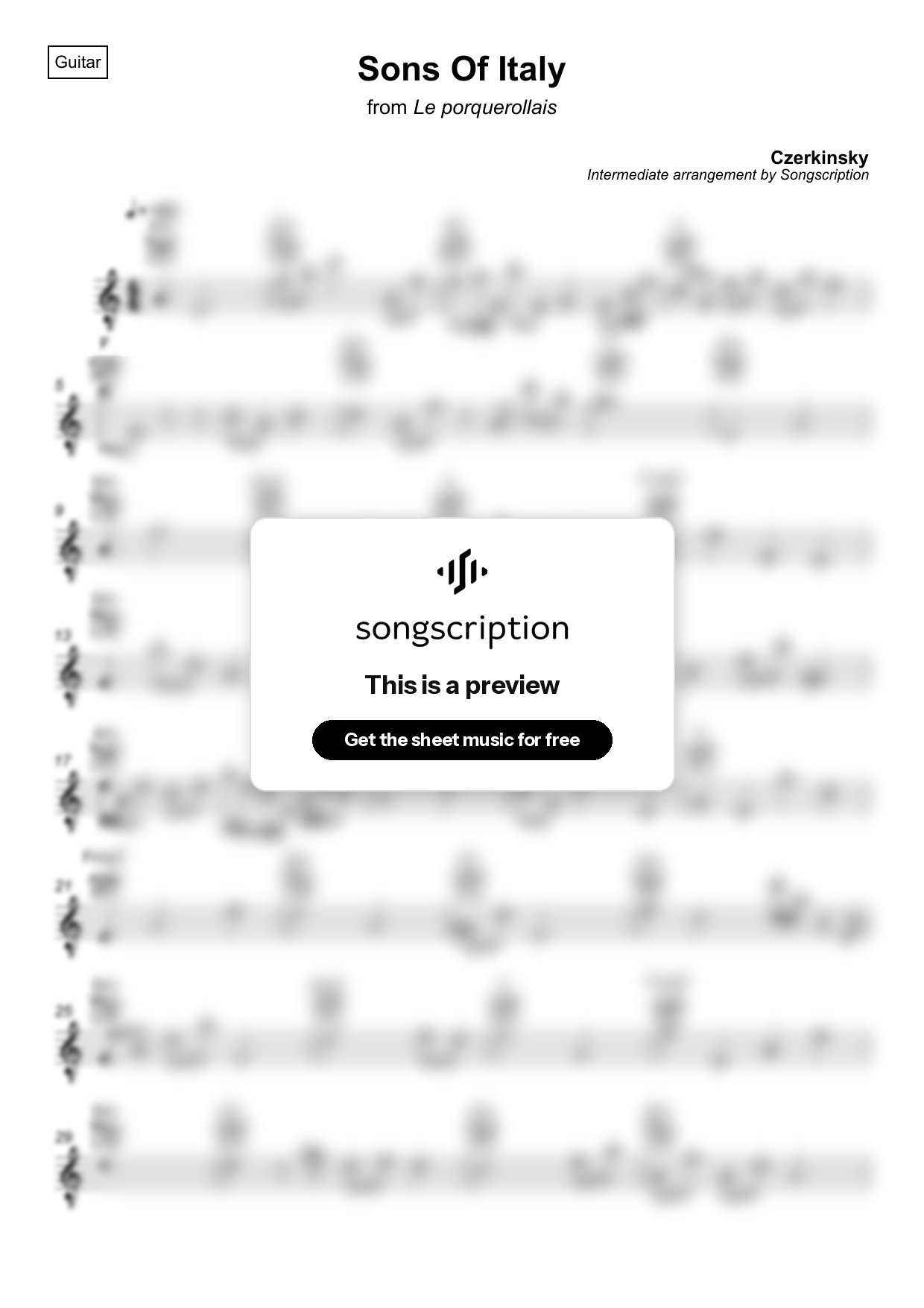Intermediate Acoustic Guitar Sheet Music for "Sons Of Italy" by Czerkinsky
