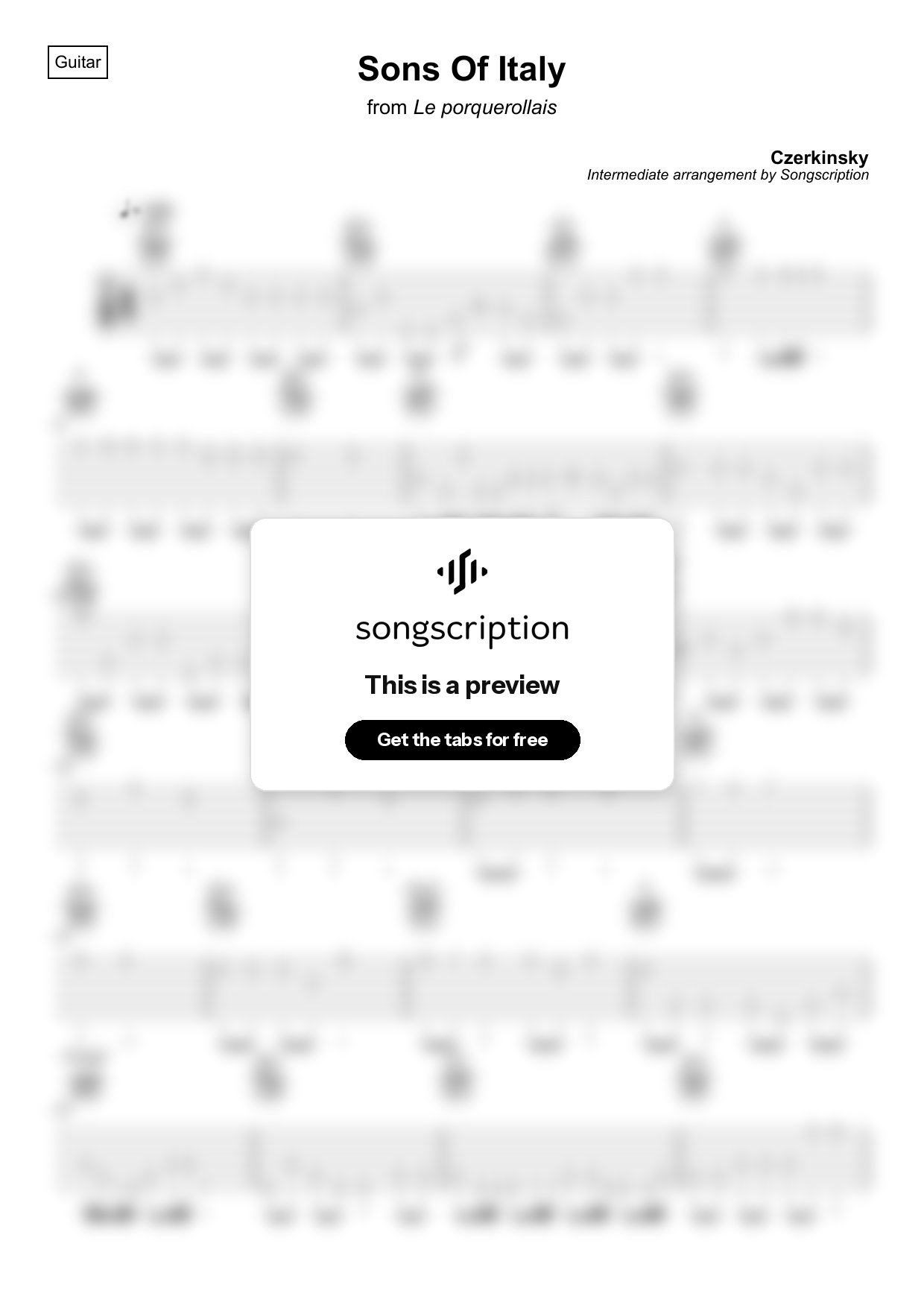 Intermediate Acoustic Guitar Tabs for "Sons Of Italy" by Czerkinsky