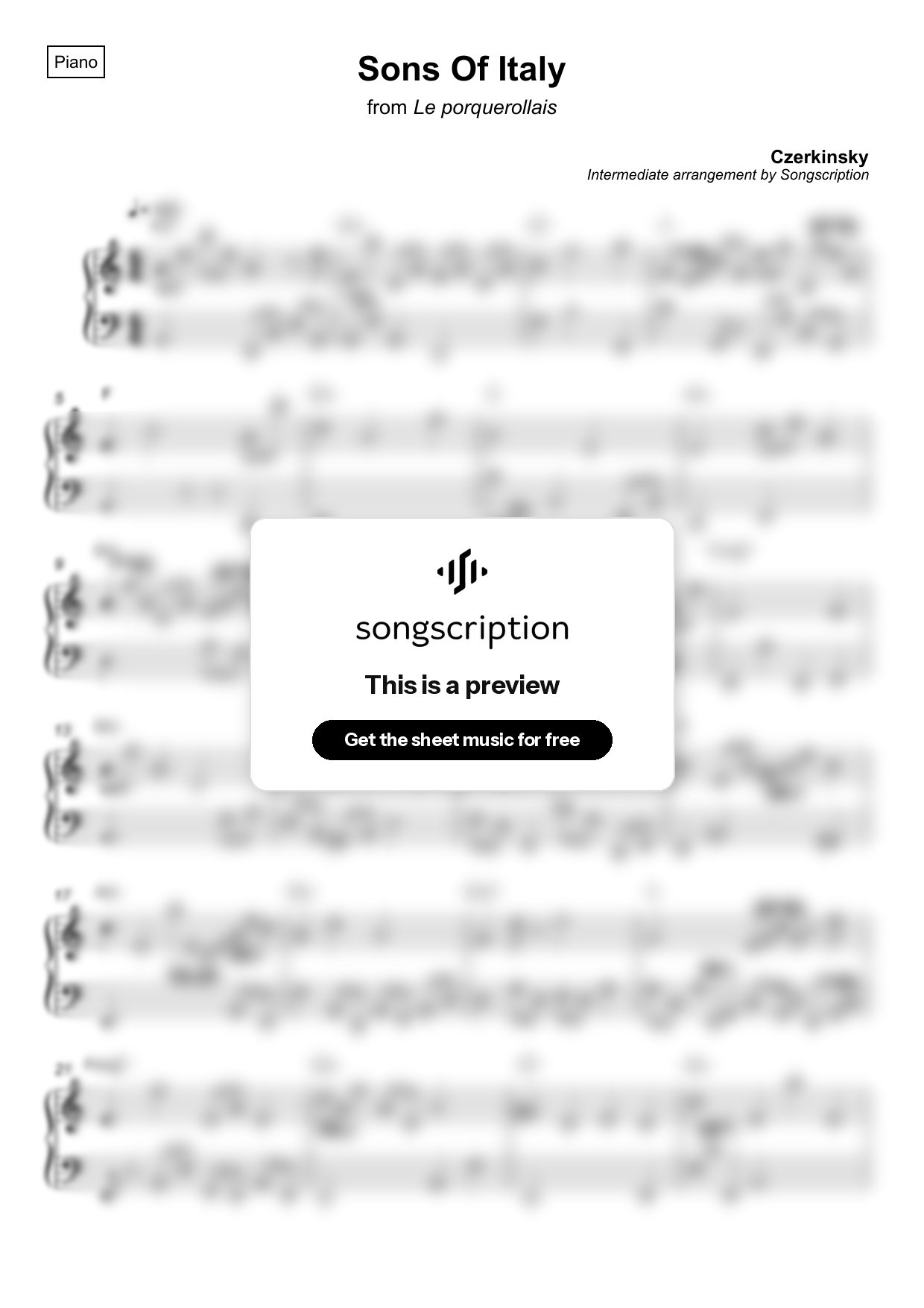 Intermediate Piano Sheet Music for "Sons Of Italy" by Czerkinsky