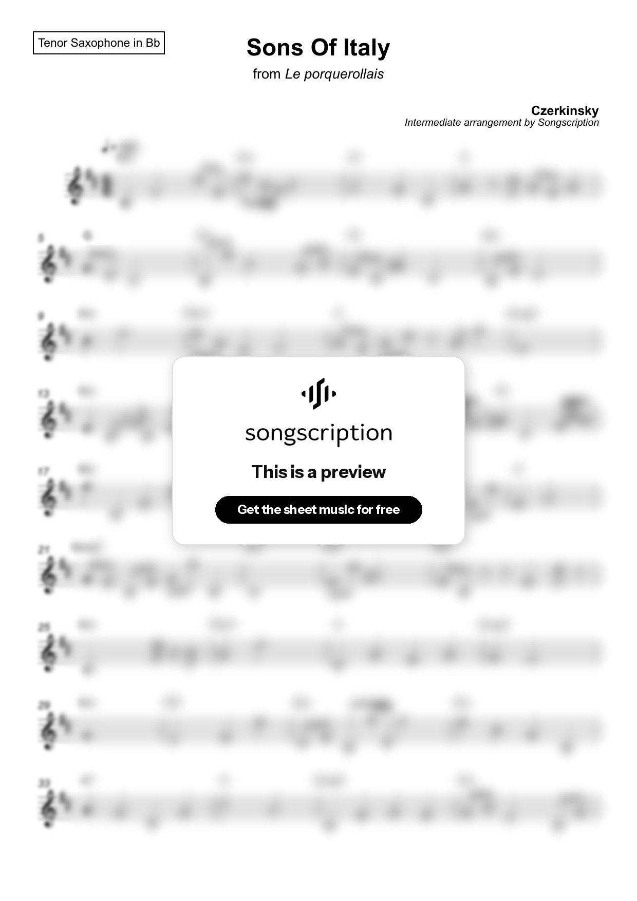 Intermediate Tenor Sax Sheet Music for "Sons Of Italy" by Czerkinsky