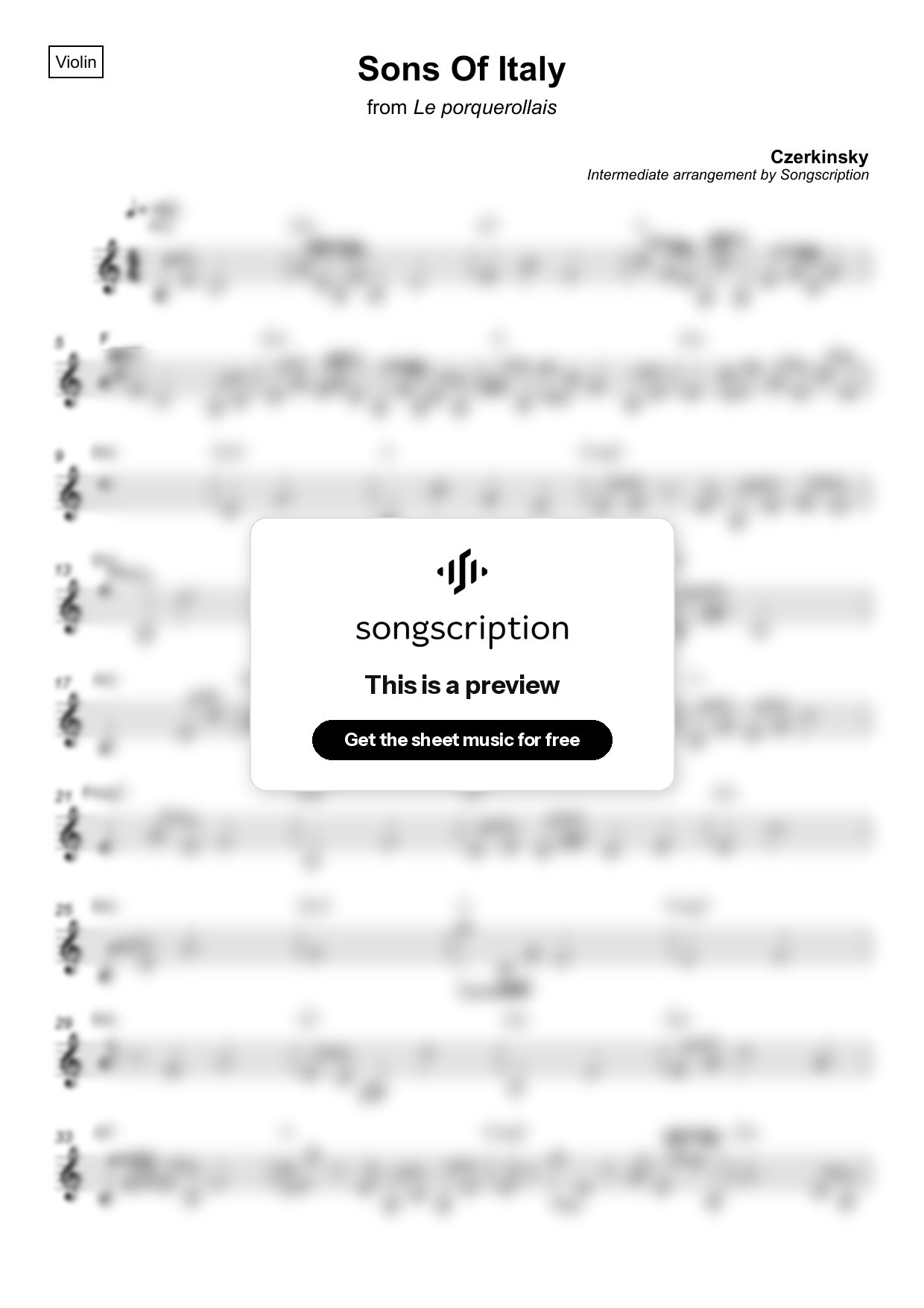Intermediate Violin Sheet Music for "Sons Of Italy" by Czerkinsky