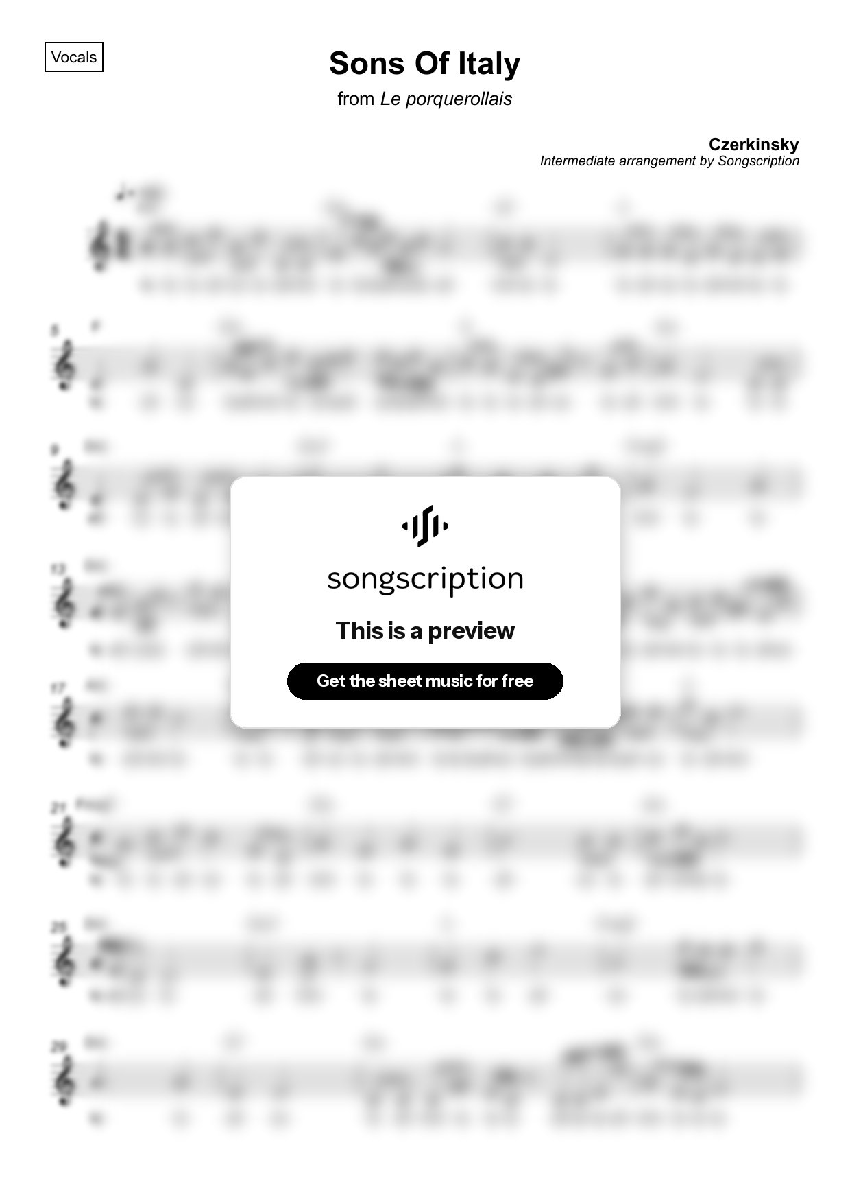 Intermediate Vocals Sheet Music for "Sons Of Italy" by Czerkinsky
