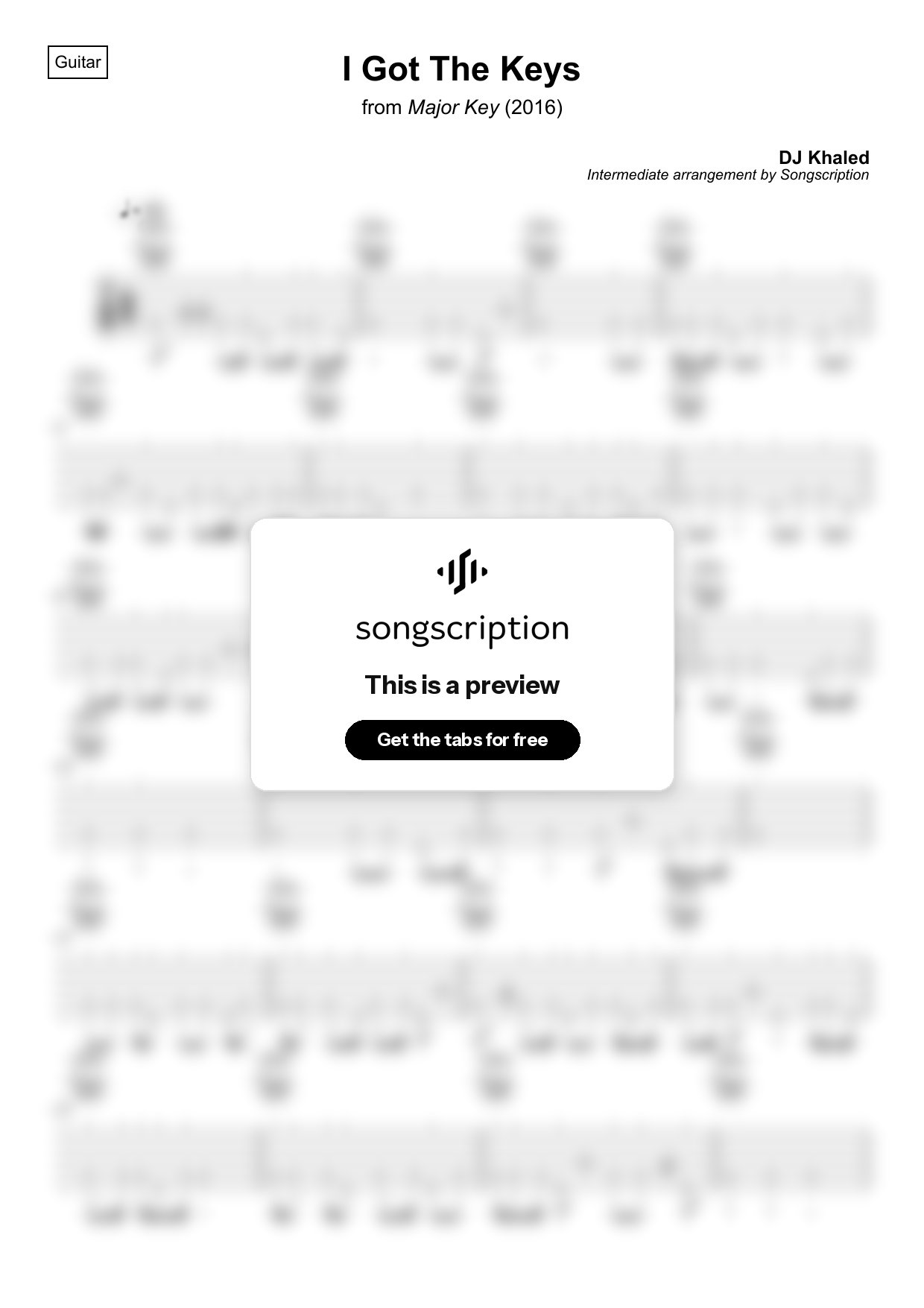 Intermediate Acoustic Guitar Tabs for "I Got The Keys" by DJ Khaled