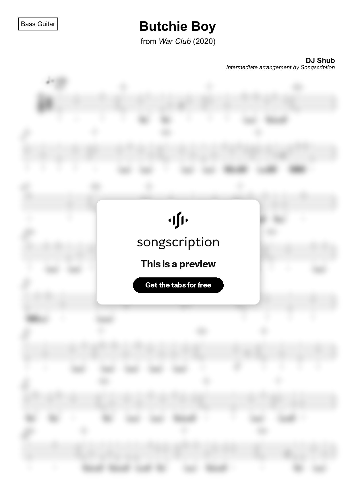 Intermediate Bass Guitar Tabs for "Butchie Boy" by DJ Shub