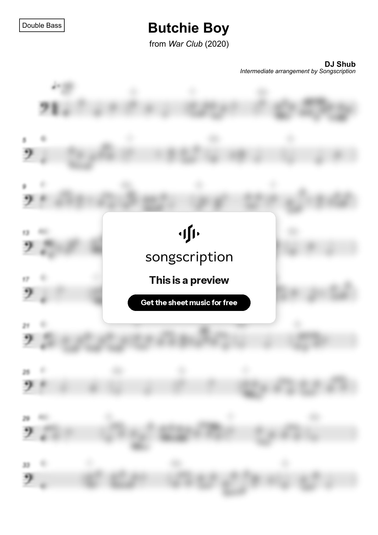 Intermediate Double Bass Sheet Music for "Butchie Boy" by DJ Shub