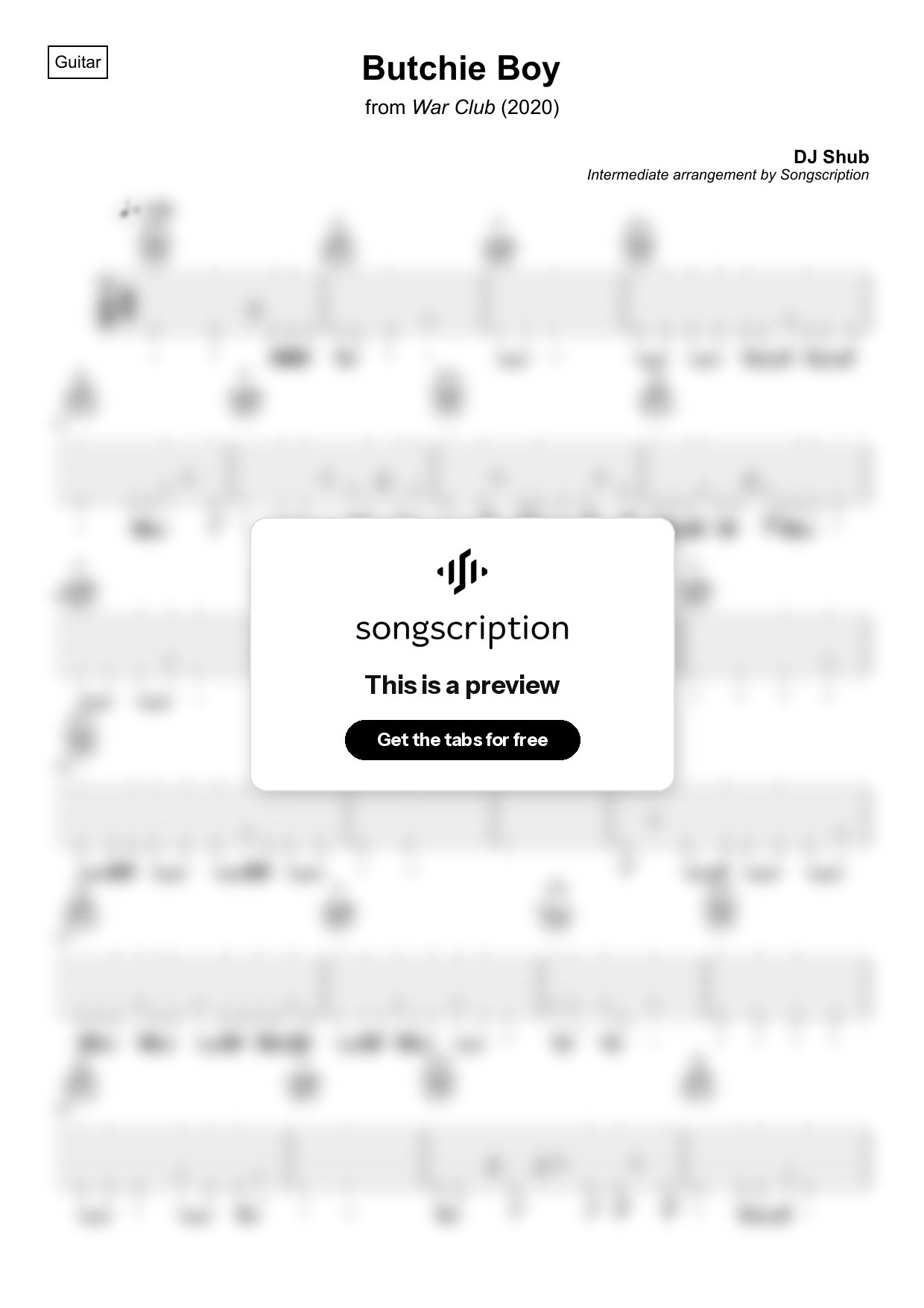Intermediate Acoustic Guitar Tabs for "Butchie Boy" by DJ Shub