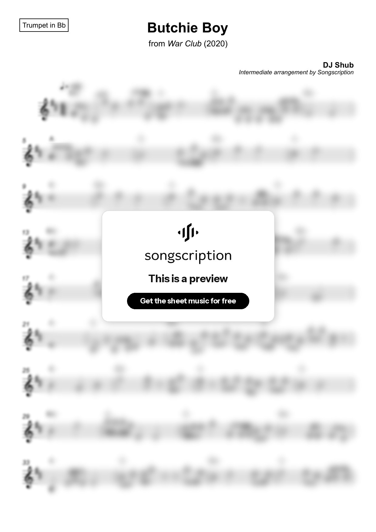 Intermediate Trumpet Sheet Music for "Butchie Boy" by DJ Shub