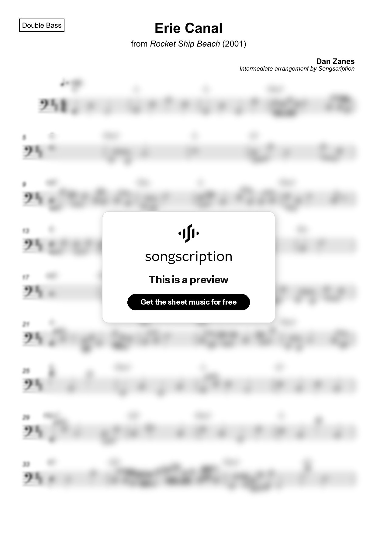 Intermediate Double Bass Sheet Music for "Erie Canal" by Dan Zanes