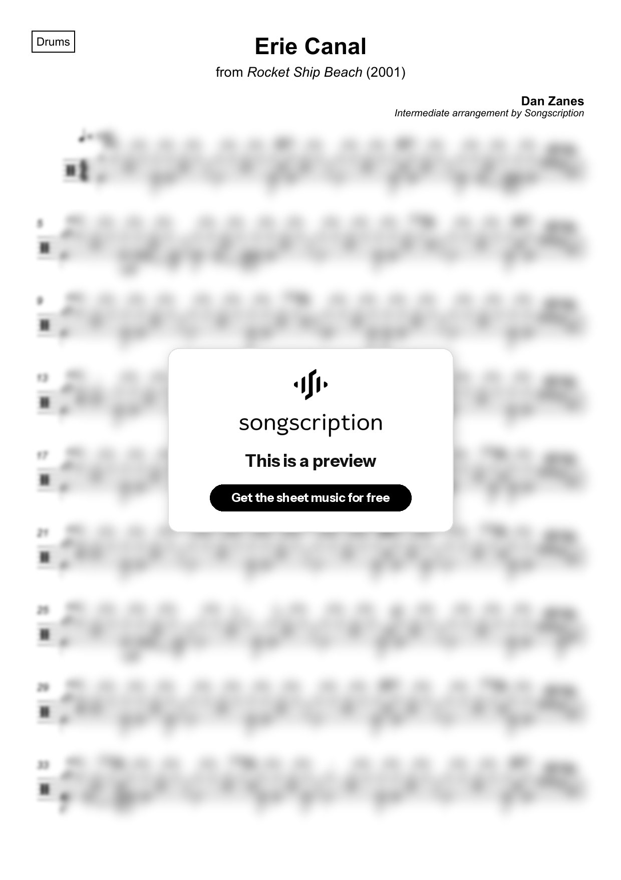 Intermediate Drums Sheet Music for "Erie Canal" by Dan Zanes