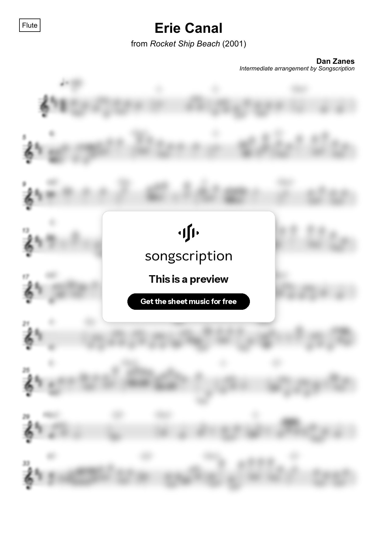 Intermediate Flute Sheet Music for "Erie Canal" by Dan Zanes