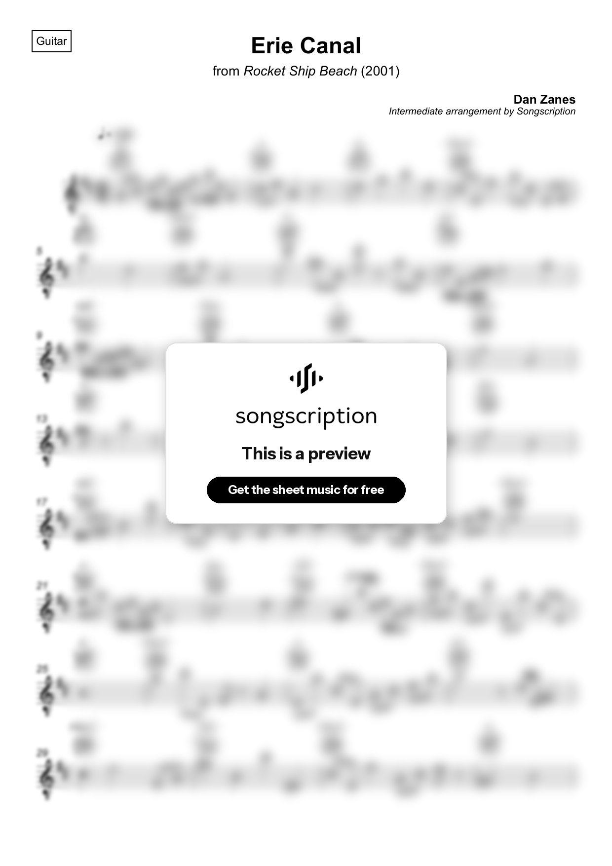 Intermediate Acoustic Guitar Sheet Music for "Erie Canal" by Dan Zanes