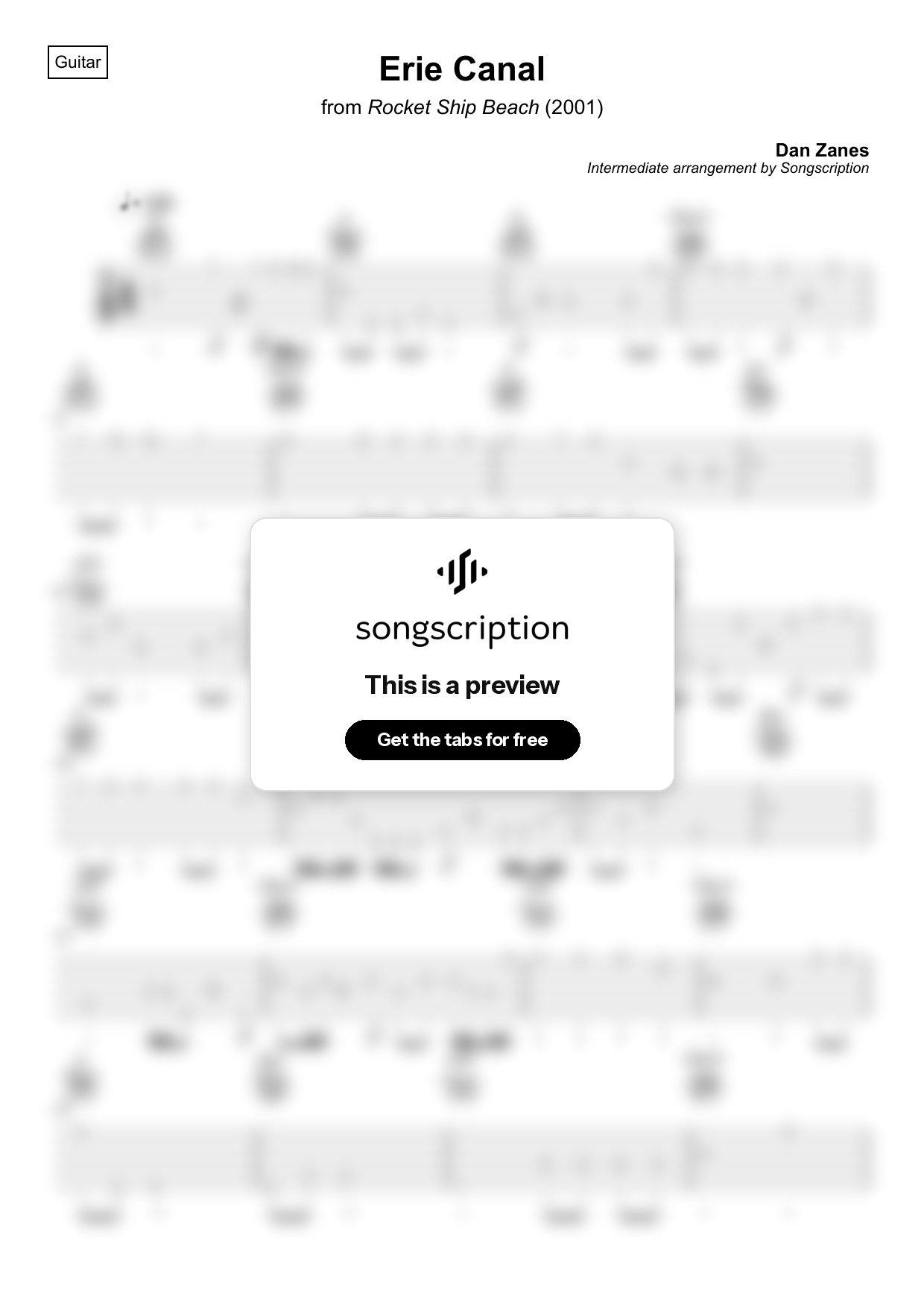 Intermediate Acoustic Guitar Tabs for "Erie Canal" by Dan Zanes