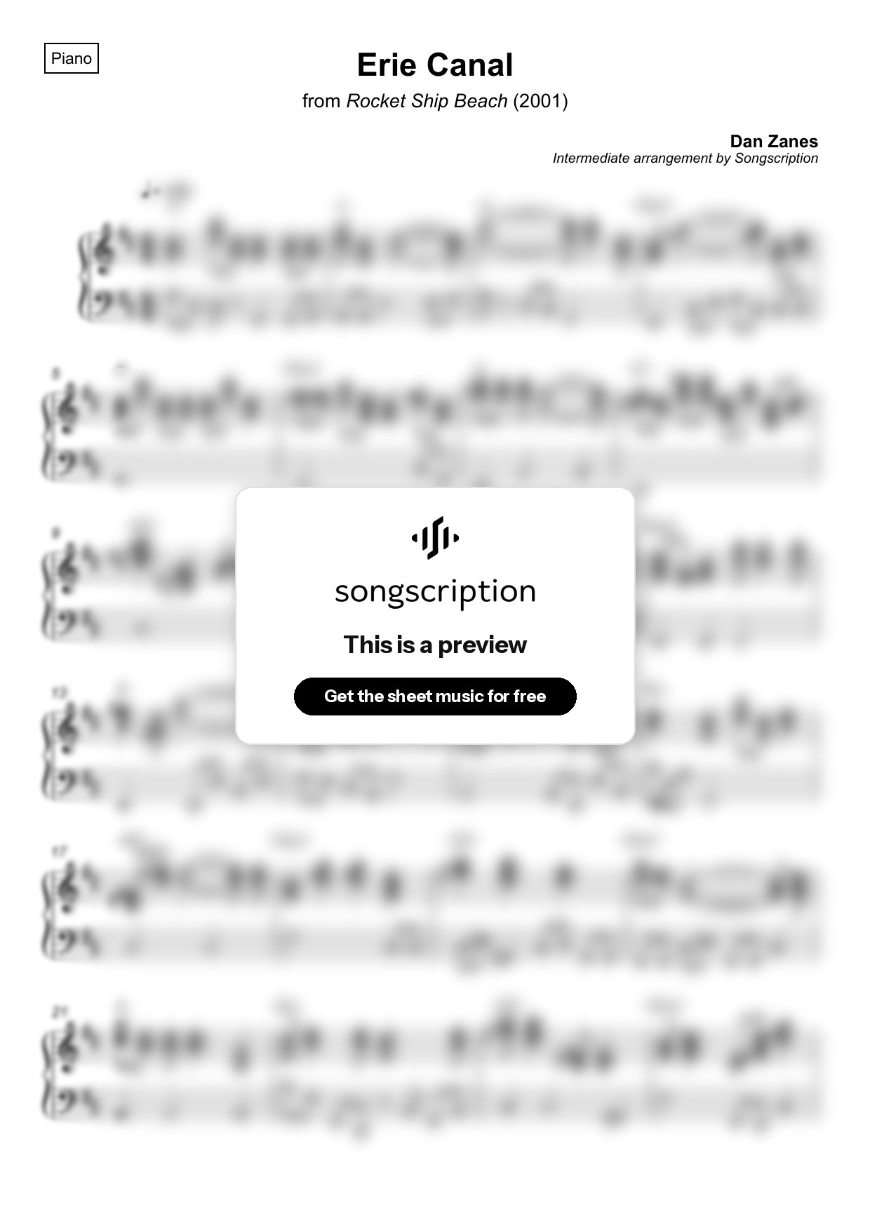 Intermediate Piano Sheet Music for "Erie Canal" by Dan Zanes
