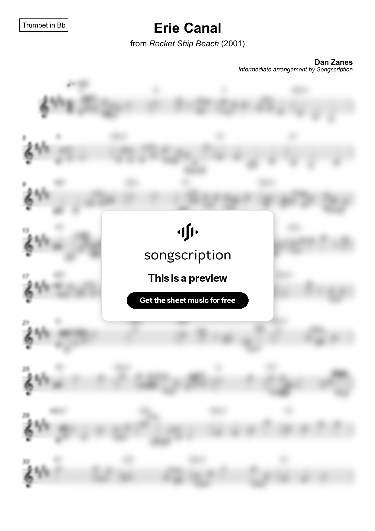 Intermediate Trumpet Sheet Music for "Erie Canal" by Dan Zanes