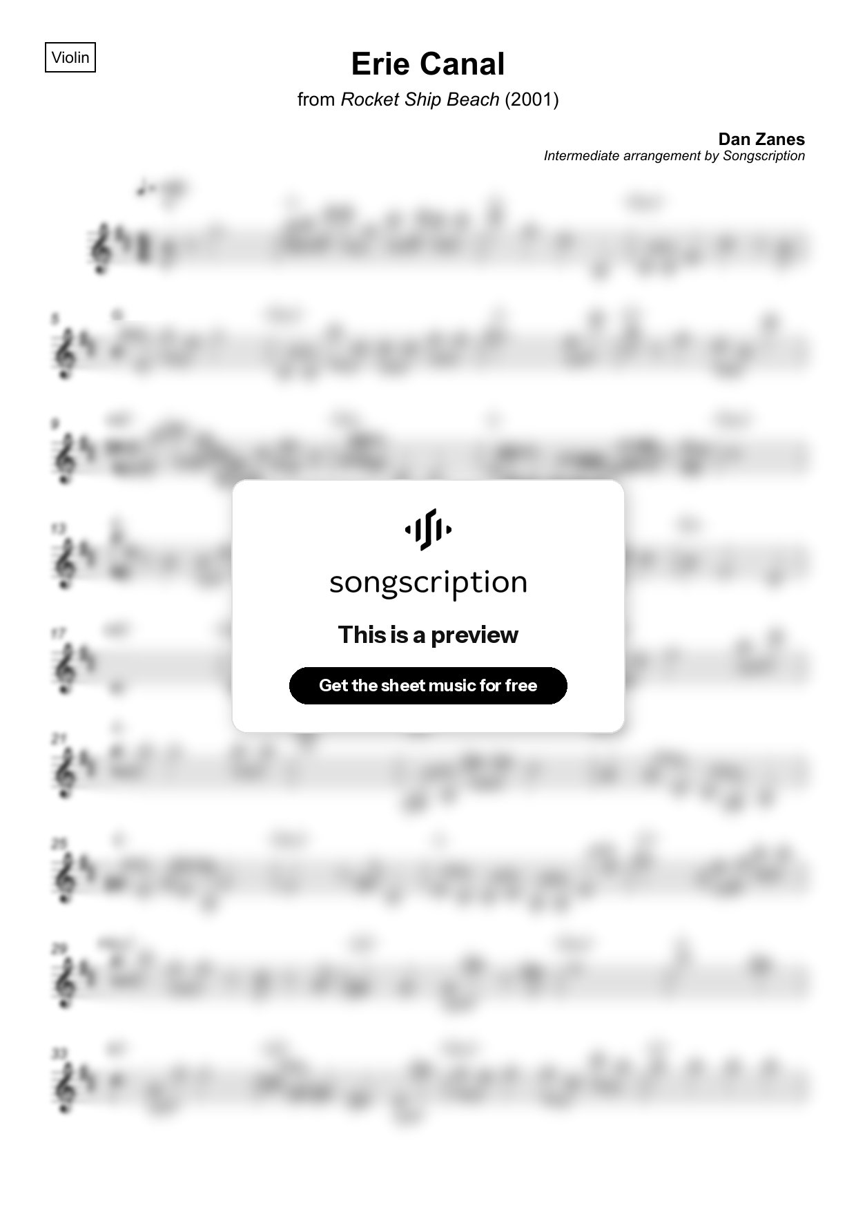 Intermediate Violin Sheet Music for "Erie Canal" by Dan Zanes